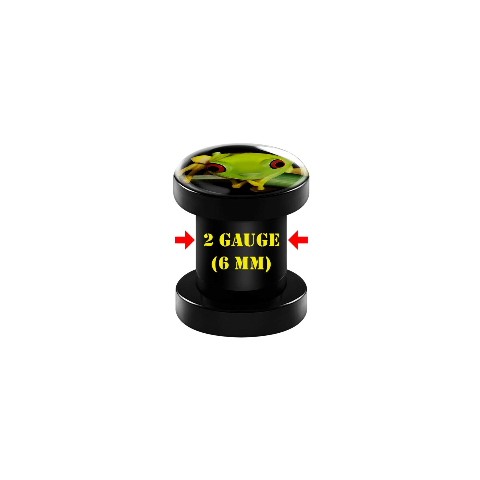 Black Acrylic Green Frog Logo Screw-Fit Flesh Tunnel Ear Plugs - Stretcher Earrings for Lobe Piercing Jewelry - Perfect for Punk, Goth & Alternative Fashion Styles