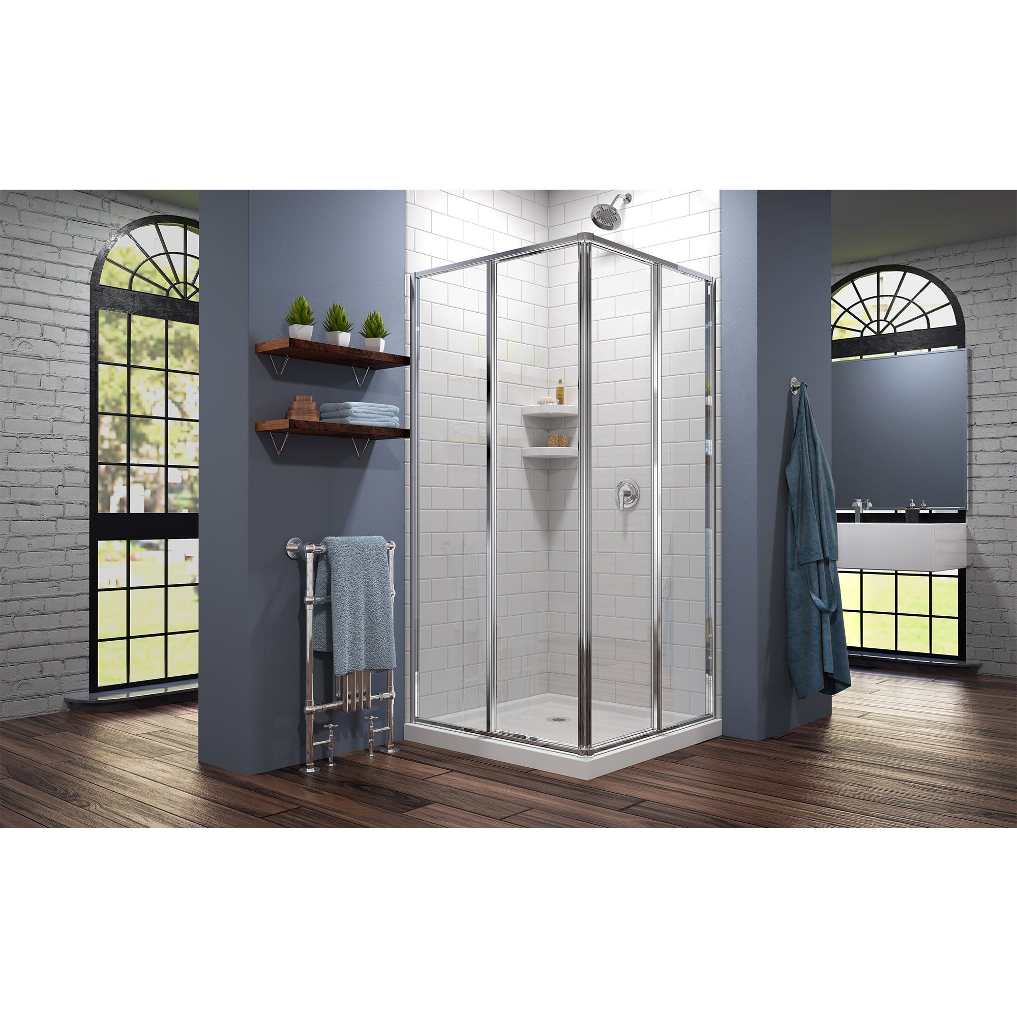 DreamLine Cornerview 36x36x74.75 Inch Framed Sliding Shower Enclosure with SlimLine Base Kit - Perfect for Small Bathroom Remodeling & Space Saving Design