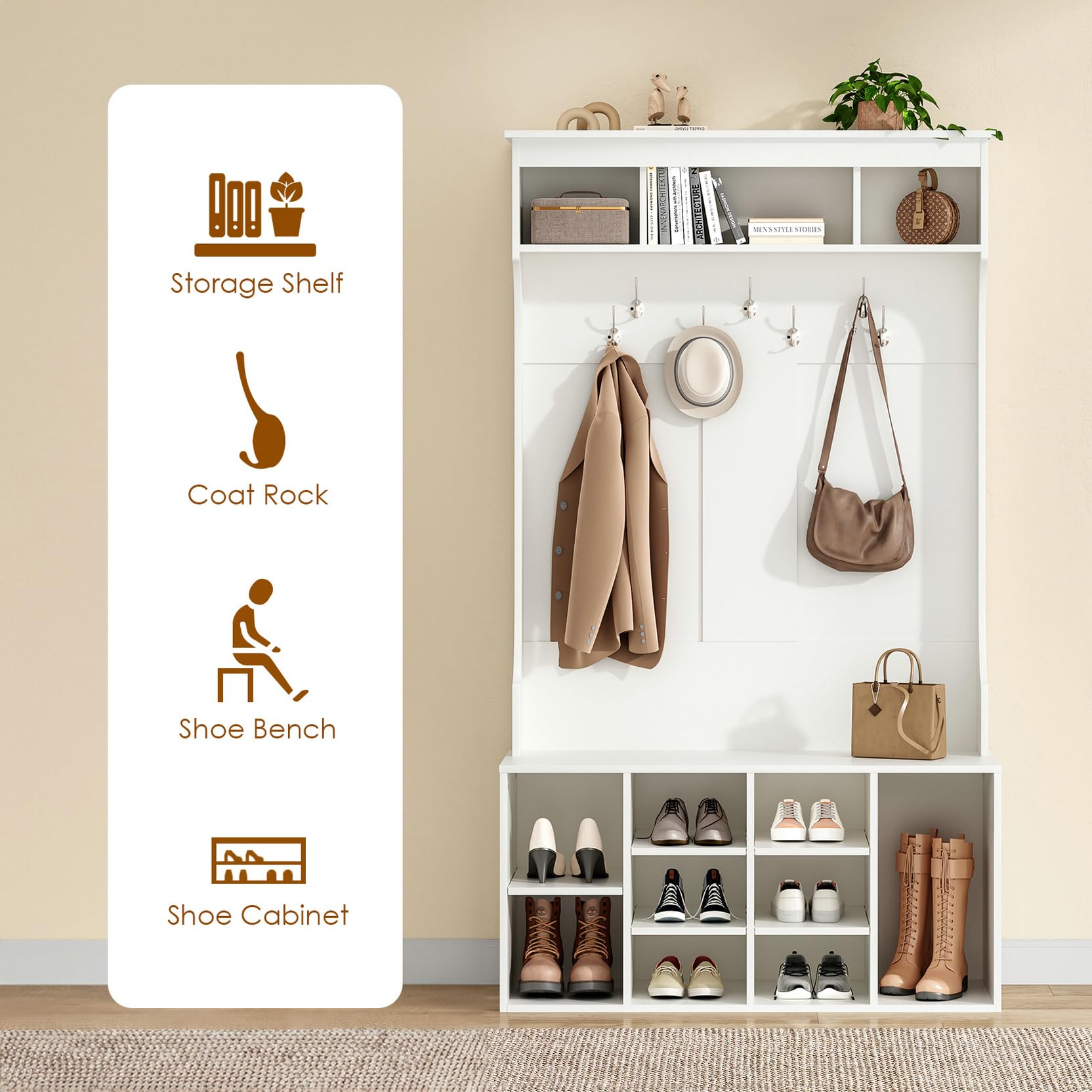 Soohow 70.9 Inches Freestanding Entryway Hall Tree with Bench, 7 Coat Hooks & Shoe Storage - Adjustable Mudroom Organizer for Entryway, Foyer or Laundry Room Organization