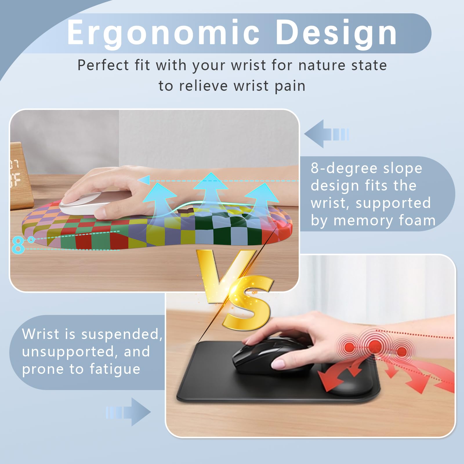 HAOCOO 4-in-1 Ergonomic Desk Mat Set with Memory Foam Wrist Rest, Non-Slip Mouse Pad & Coaster - Large Gaming Keyboard Mat for Office & Home Workspace - Checkered Design for Comfort & Style