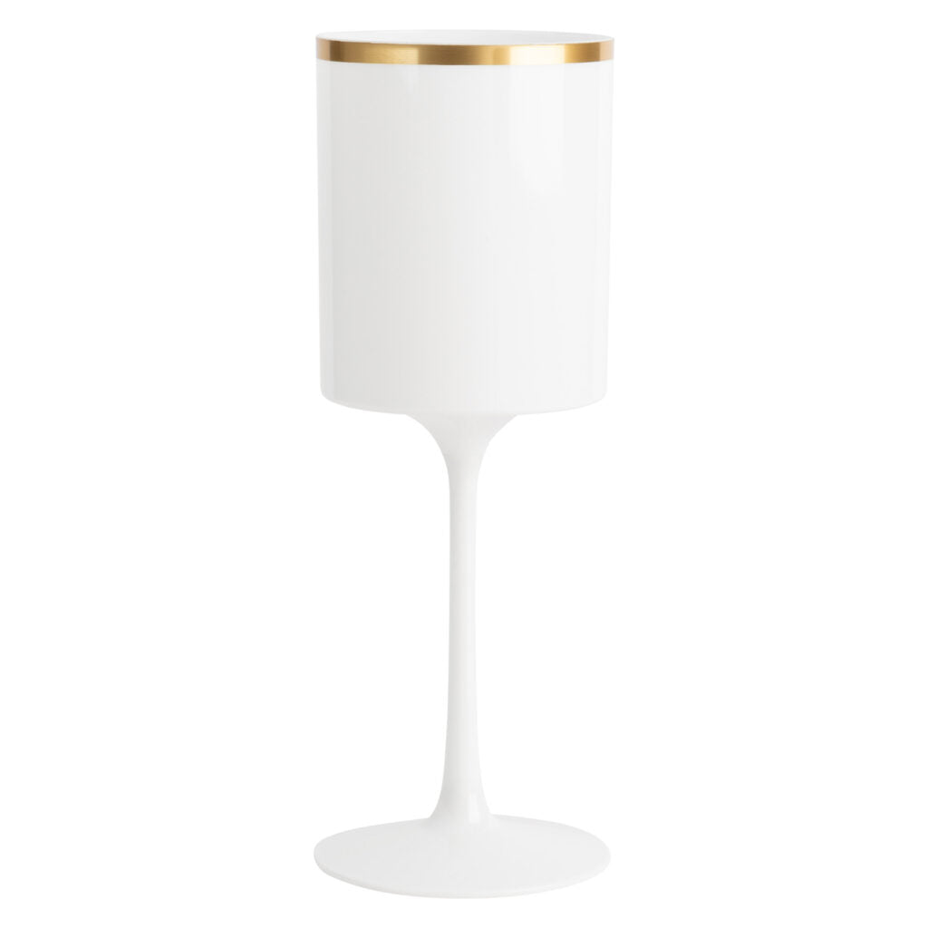 14 Oz White and Gold Plastic Stemmed Wine Goblets - Set of 5 Shatterproof Cups for Wedding, Party, and Outdoor Events