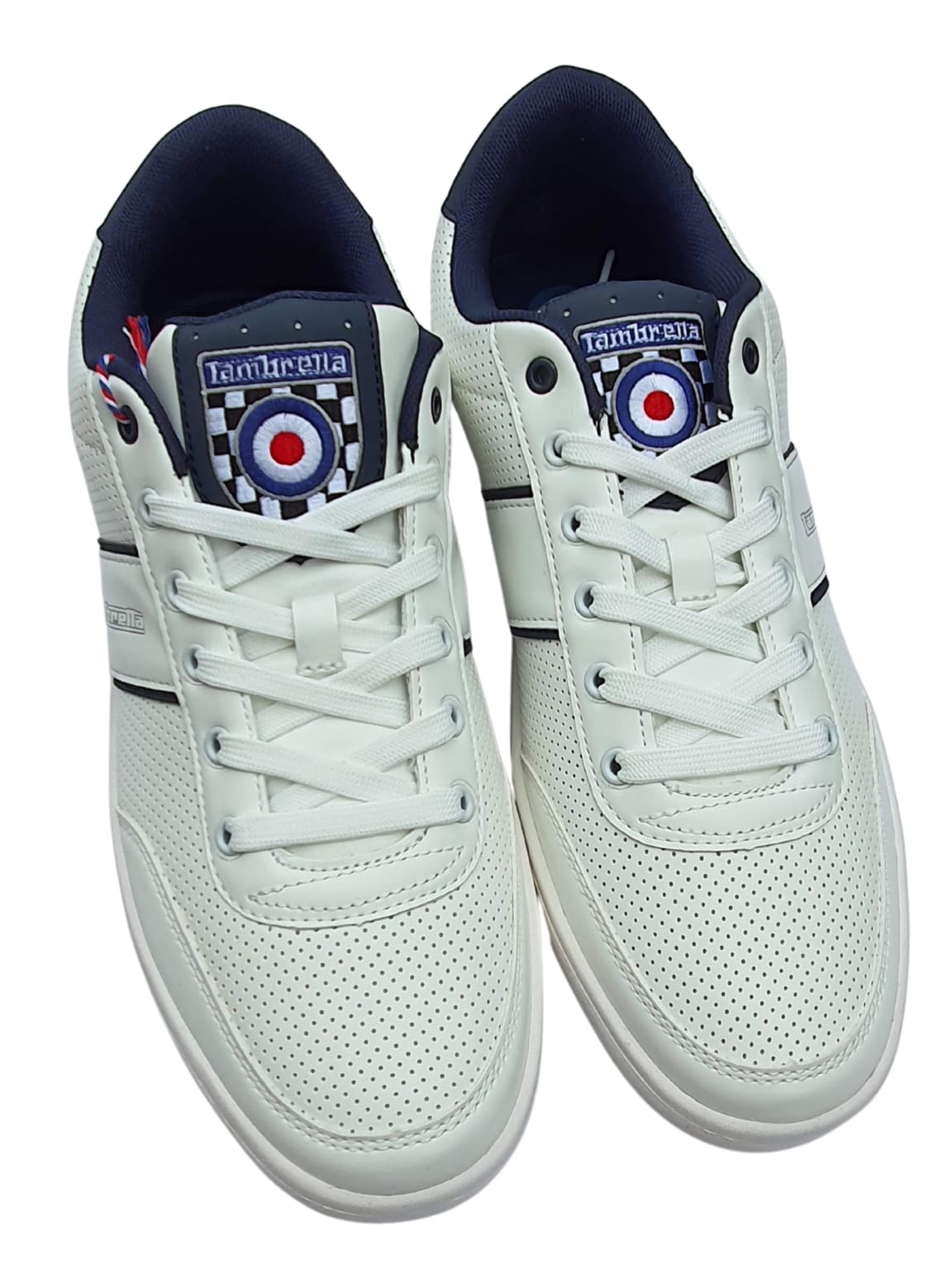 Lambretta White and Navy Men's Casual Sneakers - Comfortable Walking Shoes for Everyday Wear, Gym, and Outdoor Activities