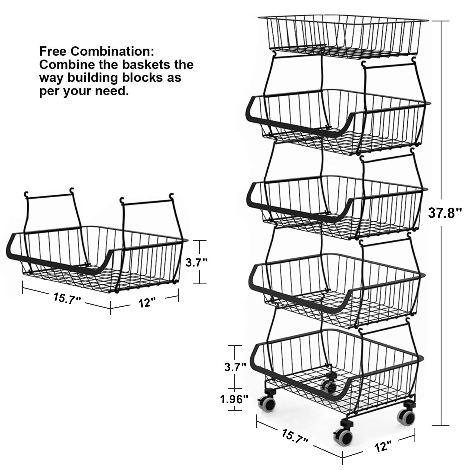 BRIAN & DANY 5-Tier Metal Wire Fruit and Vegetable Storage Basket - Space Saving Kitchen Organizer for Countertop, Pantry & Refrigerator