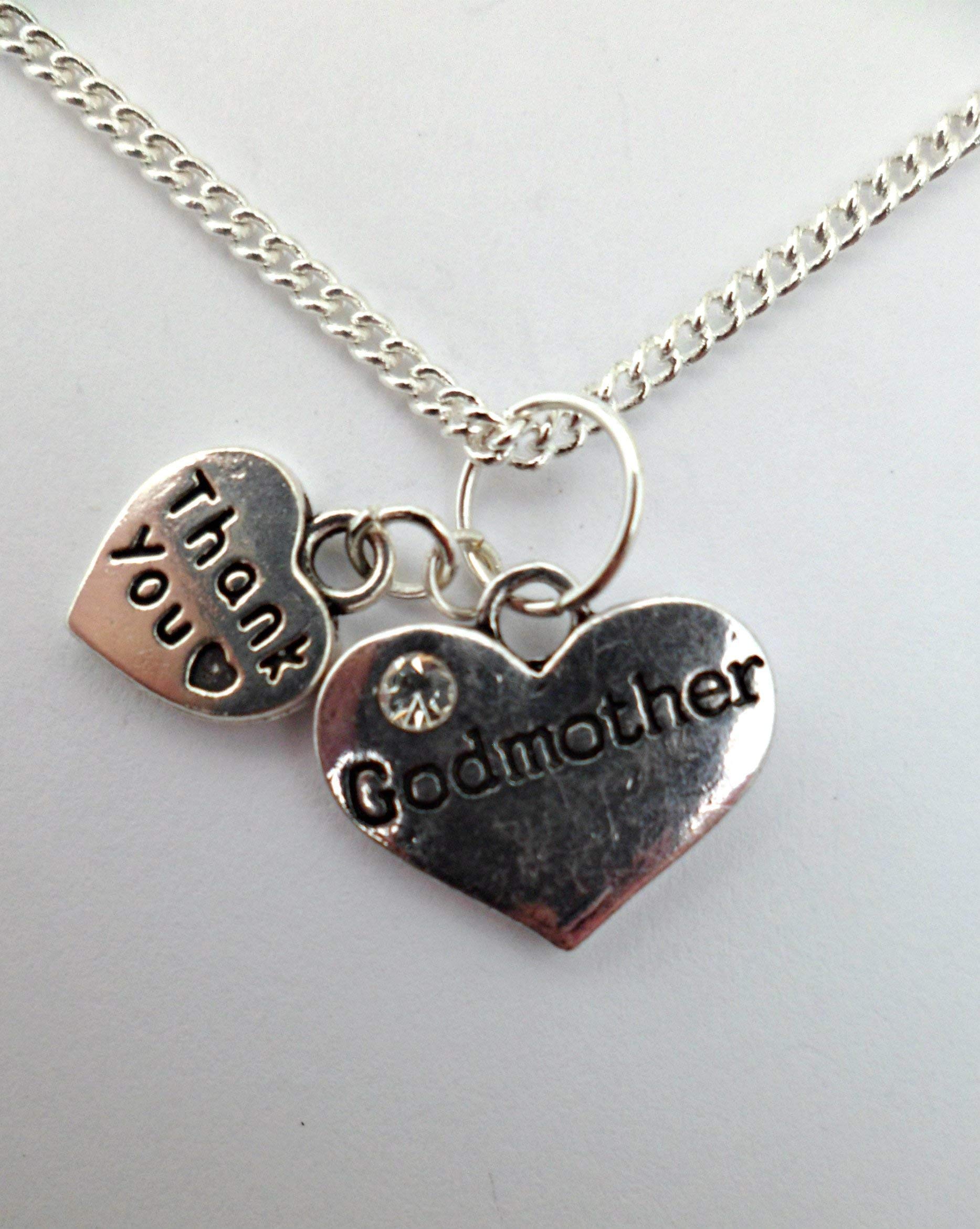 Sterling Silver Godmother Necklace with Heart Charm & Gemstone Pendant - Perfect for Gifts, Baptisms, and Special Occasions