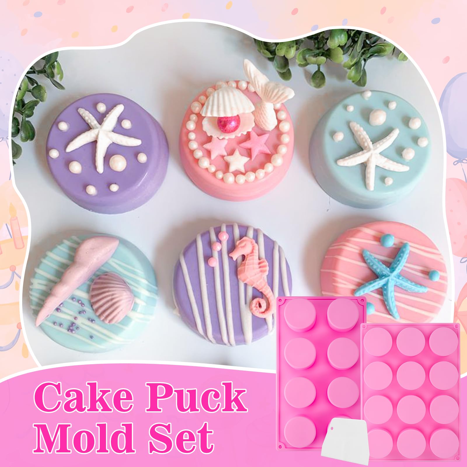 Premium 3PCS Silicone Cake Puck Mold Set - 12-Cavity Round Cake Pop Molds & 8-Cavity Deep Cake Molds for Chocolate, Desserts, DIY Cake Cores, Cookies, Candy, Jelly - Perfect for Baking, Party Treats, and Holiday Dessert Making