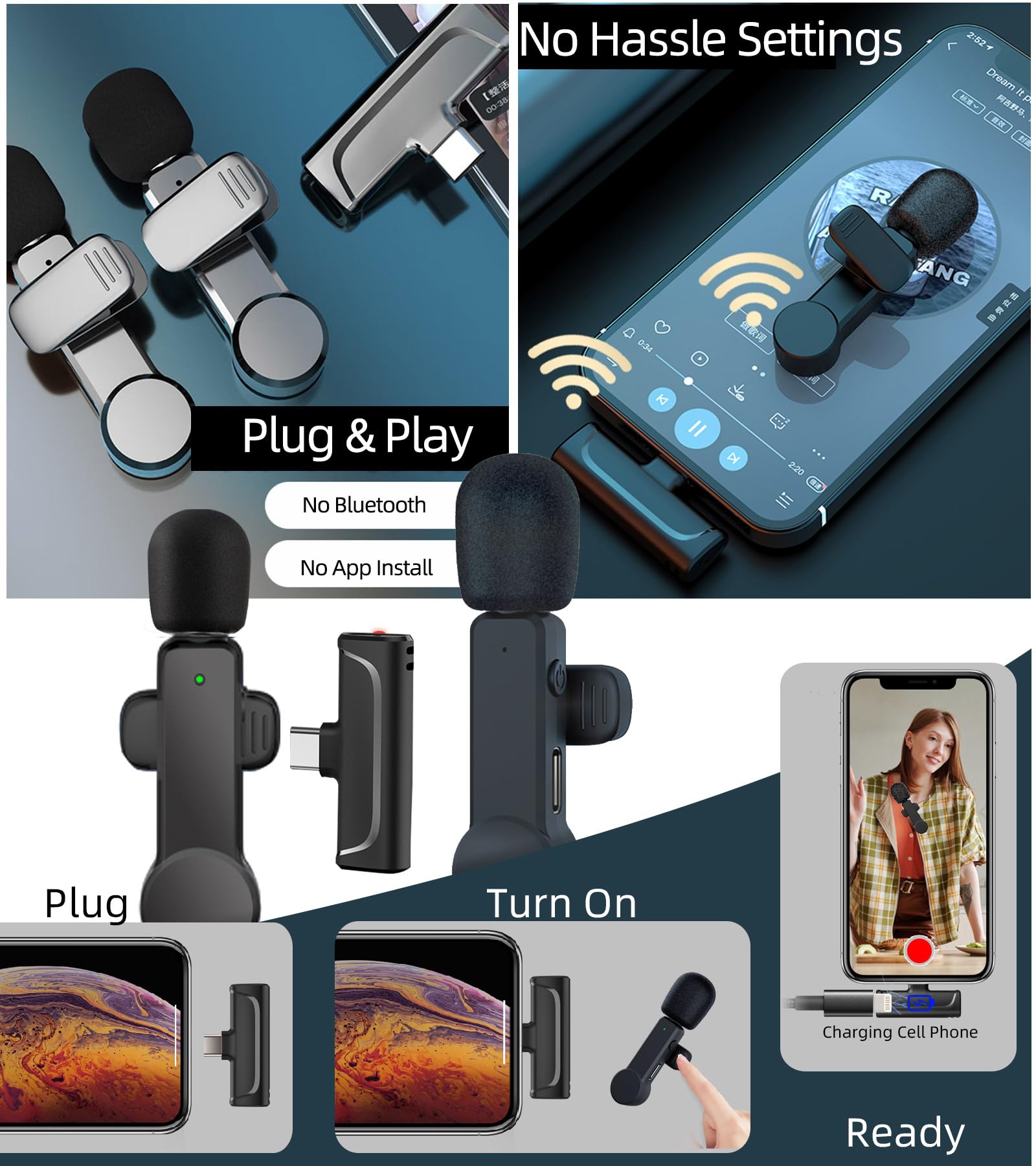 2 Pack USB C Lavalier Microphone - Wireless Lapel Mic with Noise Canceling for iPhone 15/16, Android Phones - Perfect for Video Recording, Vlogging, Live Streaming & Interviews (USB-C Compatible)