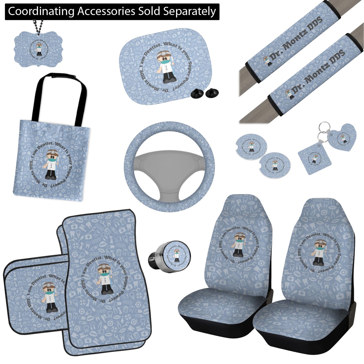 Custom Dentist Car Floor Mats Set - 2 Front & 2 Back Personalized with Name - Non-Slip Automotive Accessories for Doctors & Medical Professionals