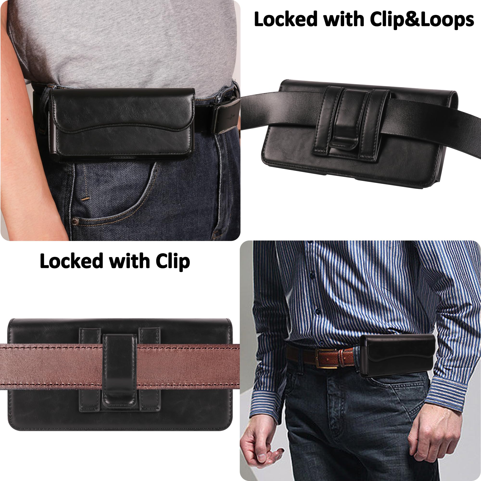 Premium Magnetic Holster for iPhone 15 Pro Max/Plus, 14 Pro Max, 13 Pro Max & Galaxy S24 Plus/Fold 5/4/3 - Secure Belt Clip Phone Case with Locking Closure (Black) - Ideal for Construction, Hiking, Running & Outdoor Activities