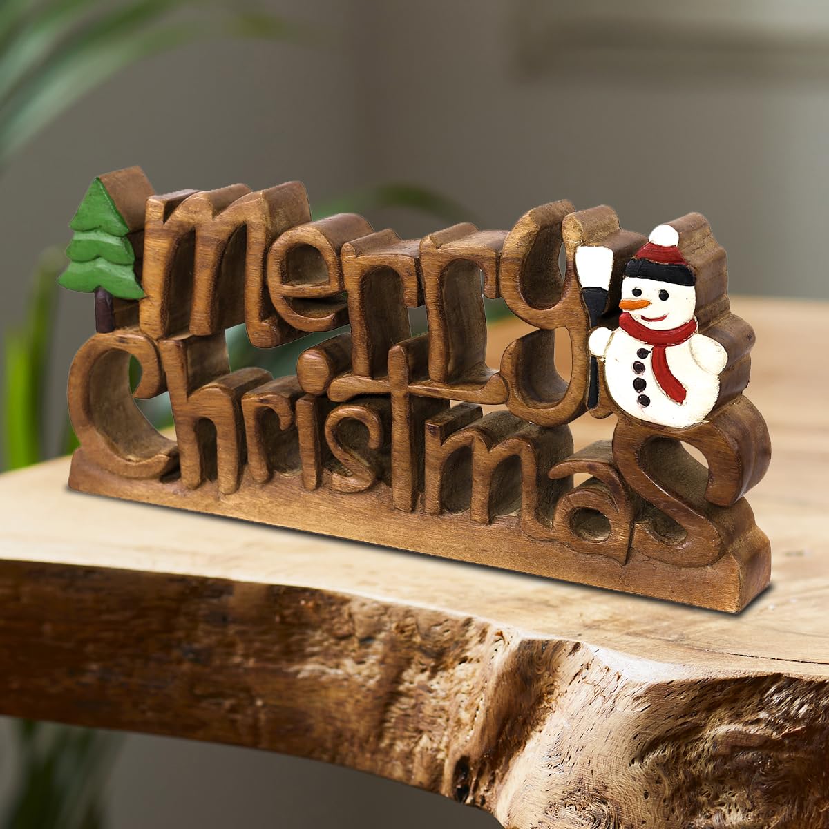 Handcrafted Merry Christmas Centerpiece - Solid Wood Holiday Decor for Living Room, Dining Table, Farmhouse & Coffee Table | Perfect Christmas Gift & Housewarming Present for Festive Home Decor