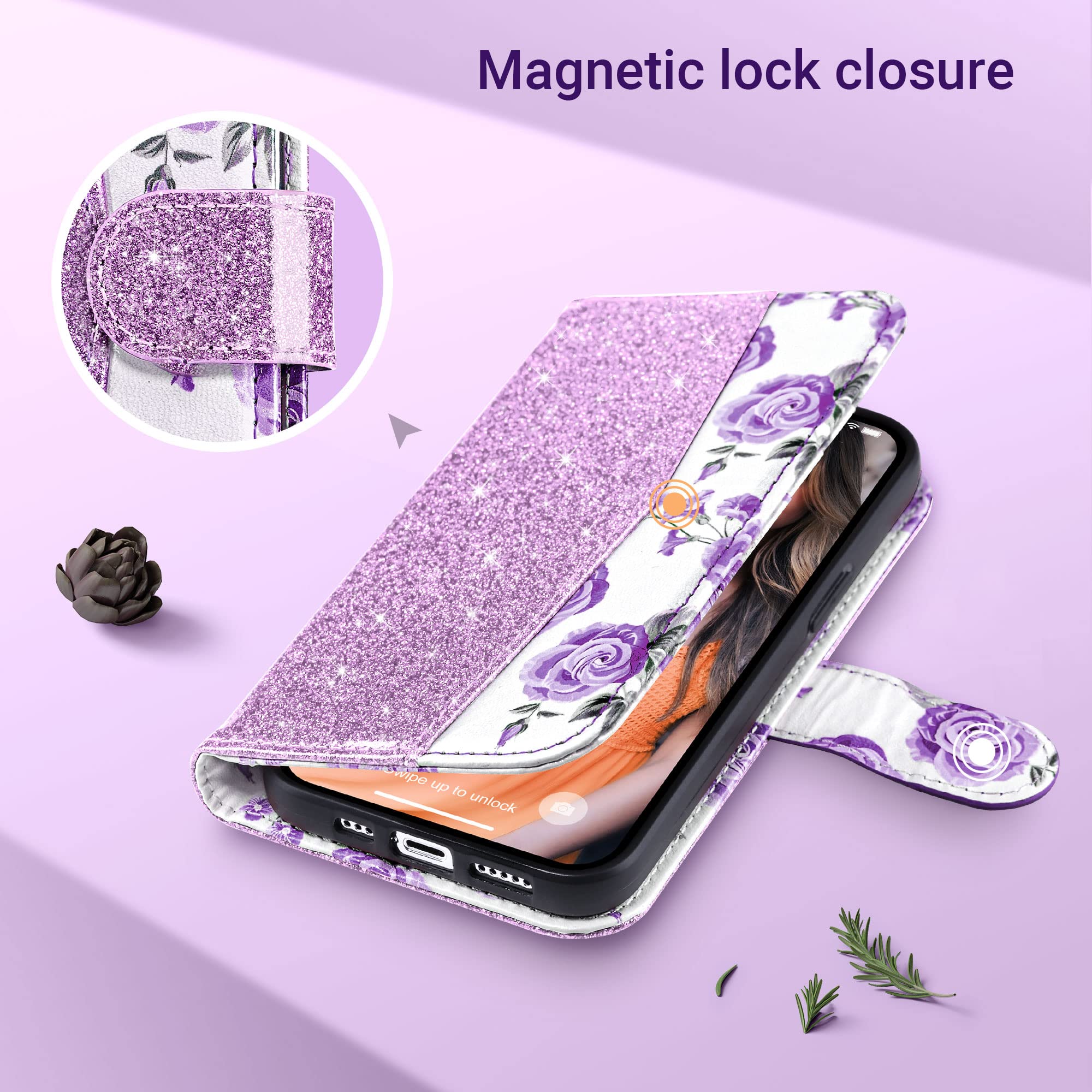 ULAK iPhone 13 Pro Max Wallet Case - PU Leather Flip Cover with Credit Card Slots & Kickstand | Shockproof Protective Phone Case for Women | 6.7 Inch Flower Design | Perfect for Work, Travel & Everyday Use