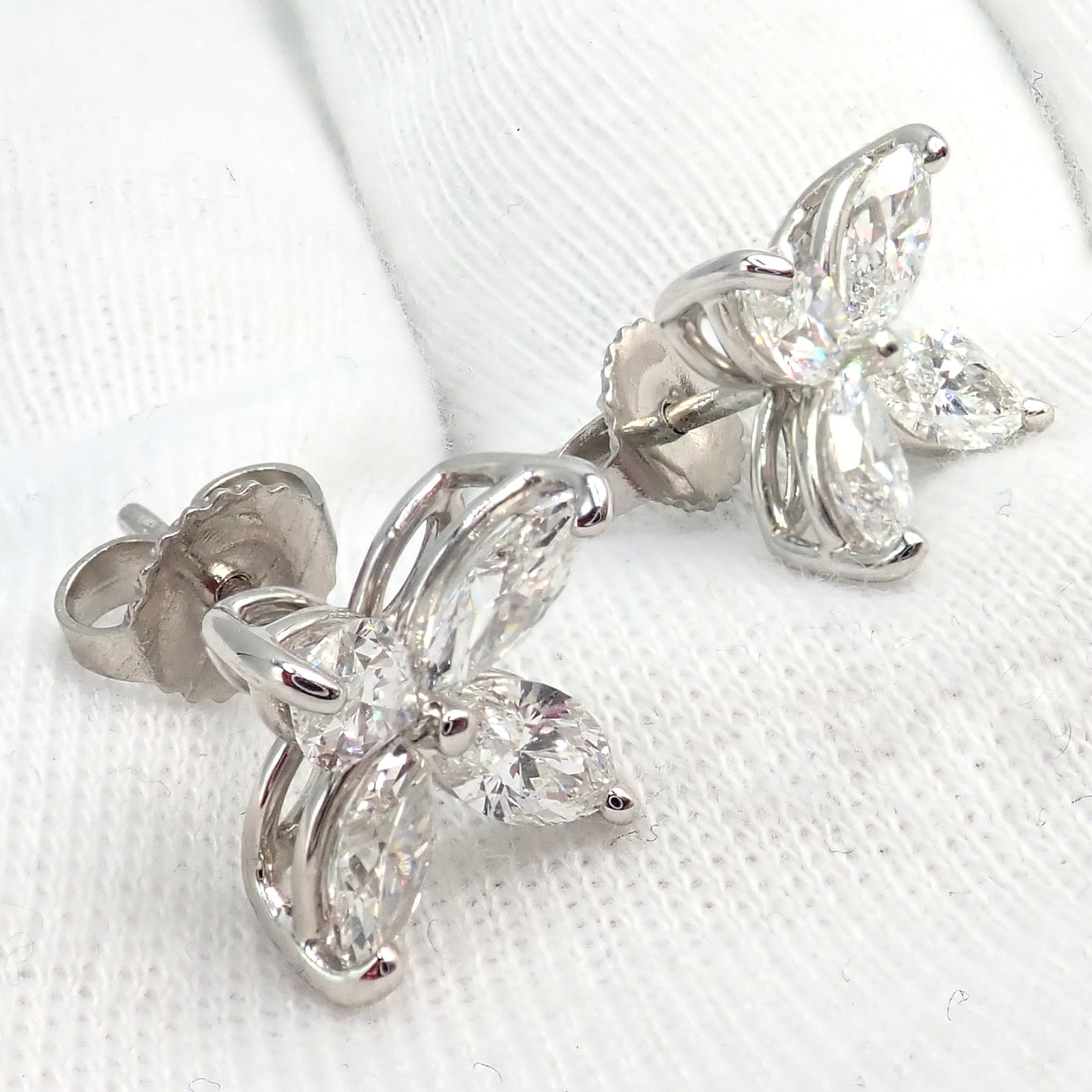 Authentic Tiffany & Co Platinum Victoria Marquise Cut Diamond Large Earrings for Women - Luxury Wedding Jewelry & Special Occasion Gift