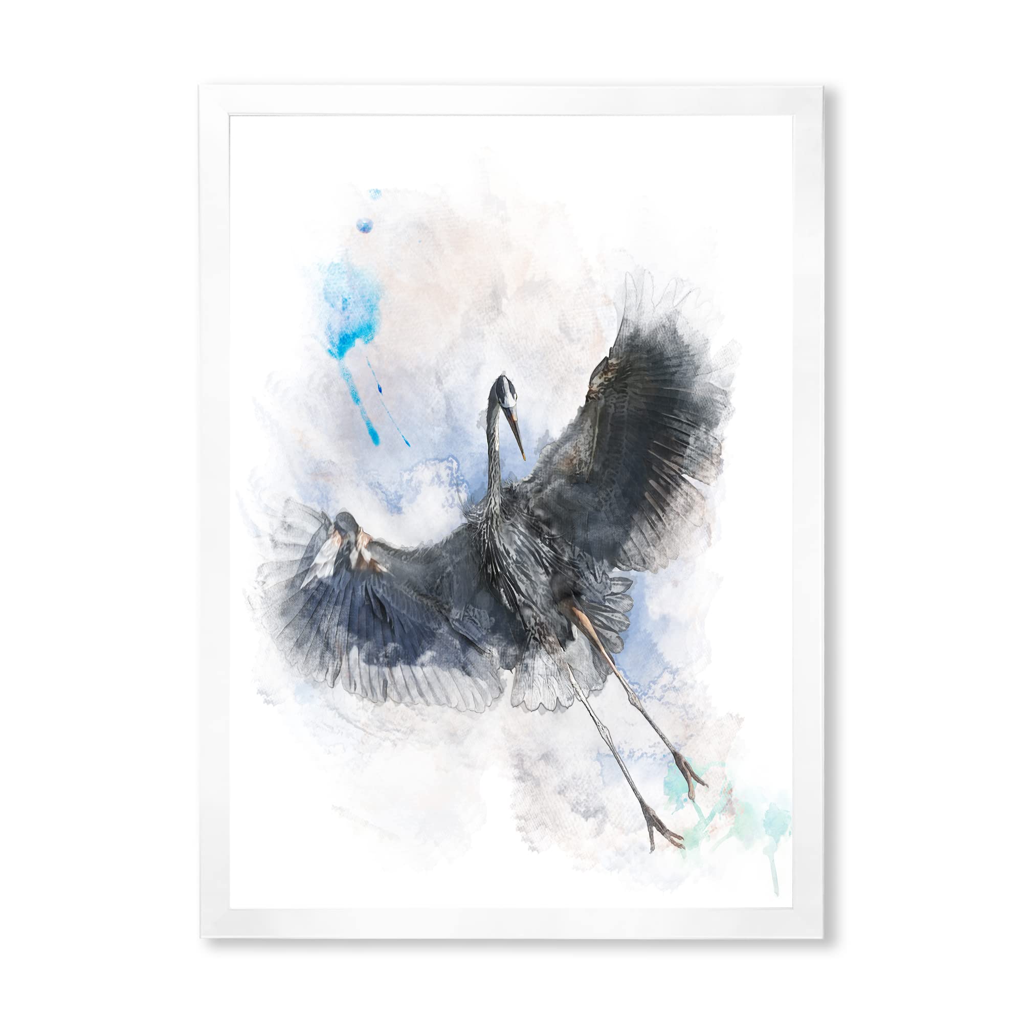 Great Blue Heron Bird Farmhouse Framed Wall Art - Handmade Rustic Home Decor for Living Room, Bedroom & Office - Nature Inspired Wildlife Painting for Coastal & Country Style Interiors