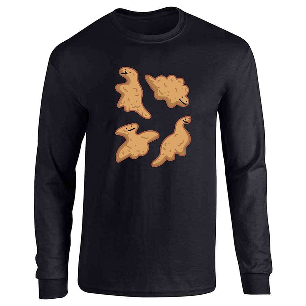 Funny Kawaii Dino Nuggies Chicken Nuggets Graphic Long Sleeve T-Shirt - Cute Dinosaur Food Lover Tee for Women & Men - Perfect for Casual Wear, Gifts & Anime Fans