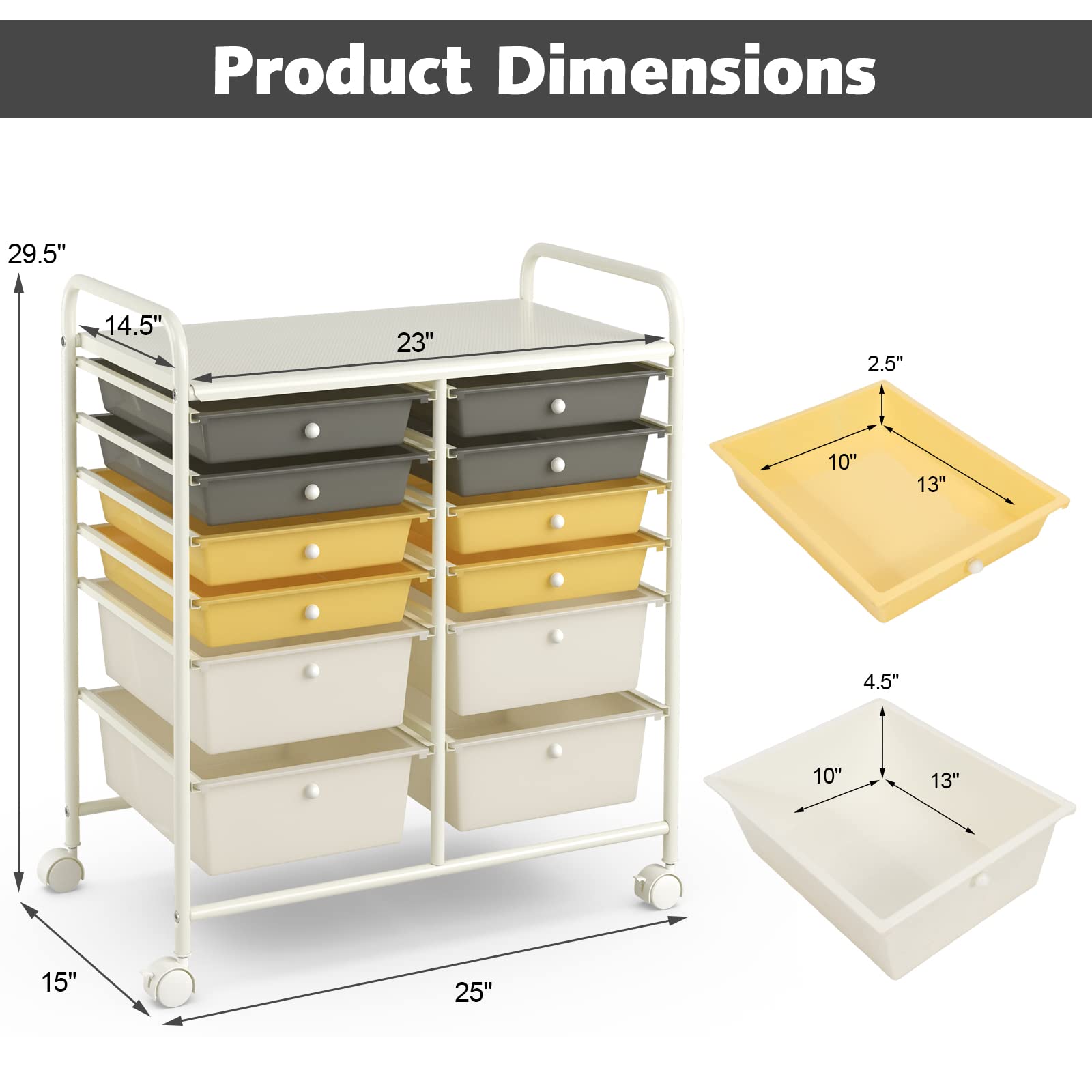 Giantex 12-Drawer Rolling Storage Cart with Wheels - Multipurpose Mobile Organizer for Home Office School - Yellow Utility Cart for Bedroom, Kitchen, Classroom & Dorm Organization