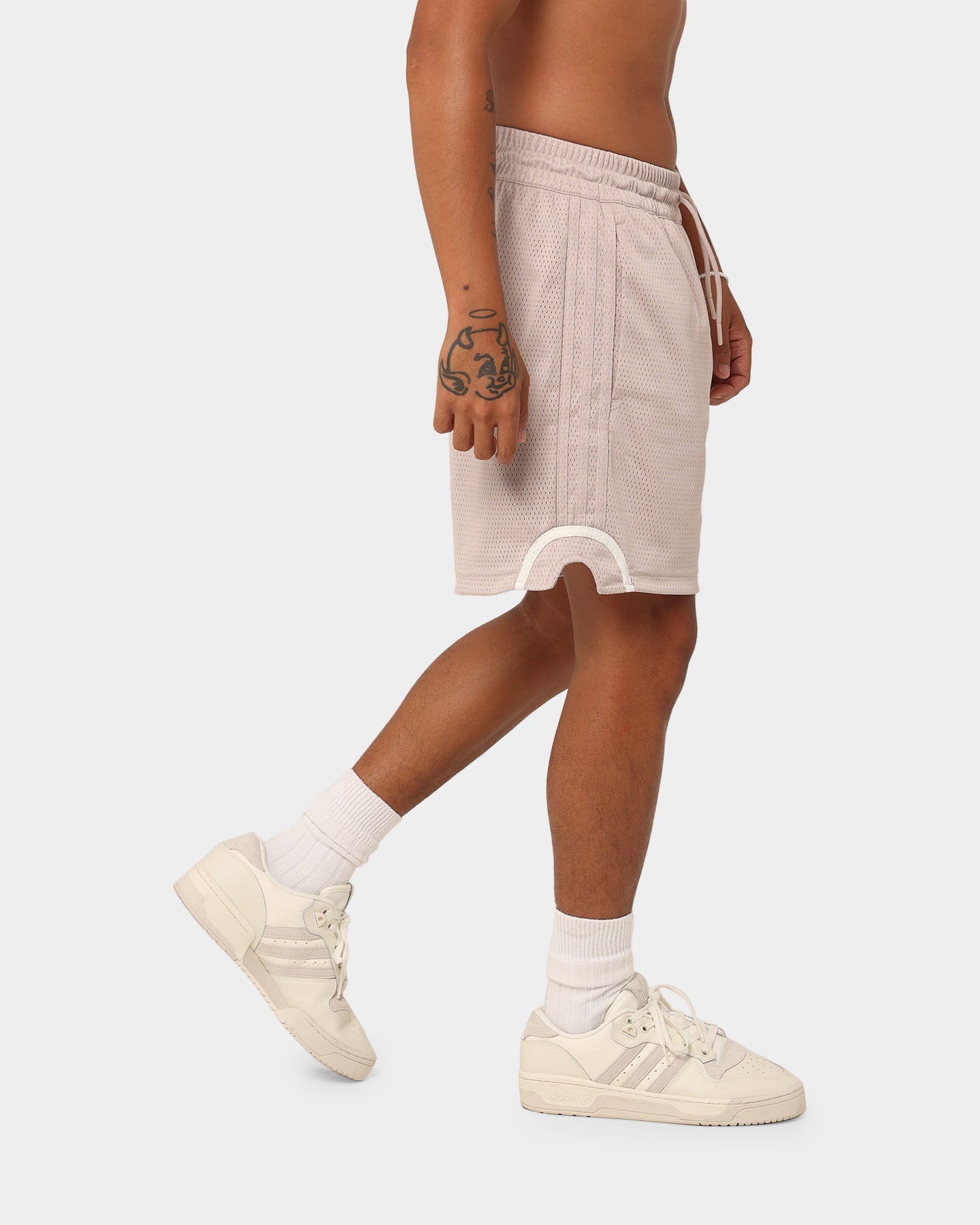 Adidas Men's Basketball Shorts - Wonder Taupe/Off White Mesh Athletic Shorts for Training & Casual Wear | Lightweight & Breathable for Sports & Gym