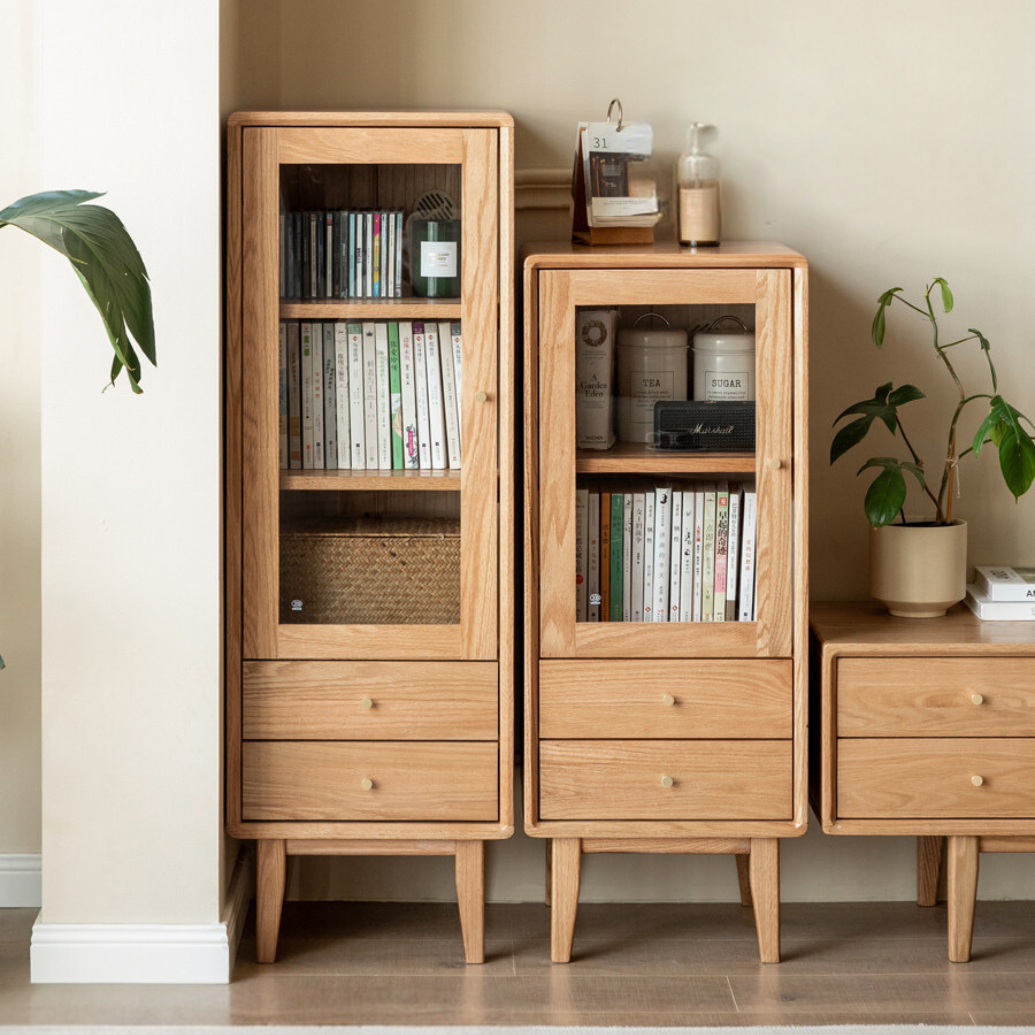 Solid Oak Wood Side Cabinet - Rustic Storage Cabinet for Living Room, Bedroom, or Entryway - Perfect for Organizing Books, Decor & Essentials