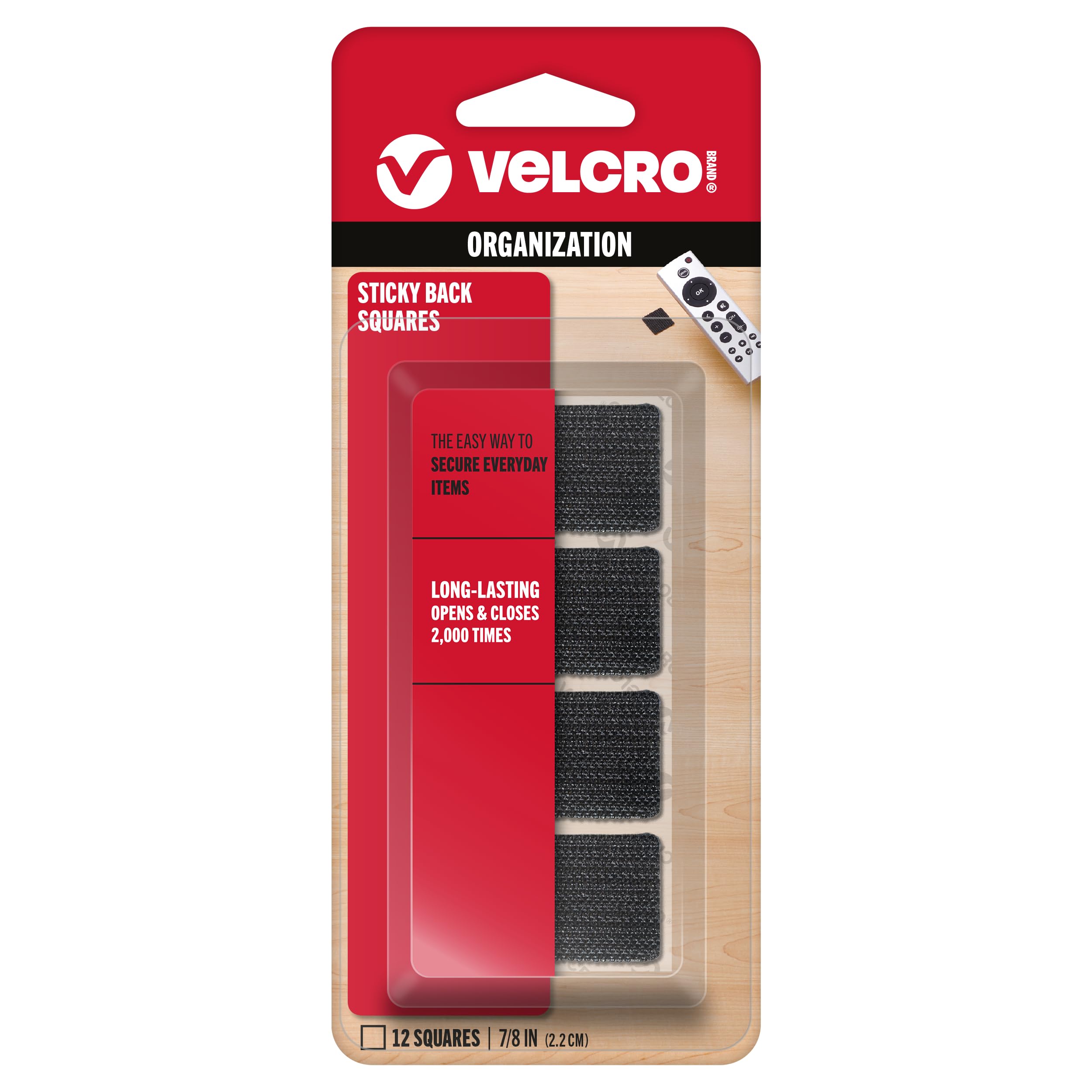 VELCRO Brand Sticky Back Hook and Loop Fasteners - 7/8 Inch Black Squares (Pack of 12) - Strong Adhesive for Home, Office, DIY Projects & Crafts - Secure Organizing, Hanging & Mounting Solutions