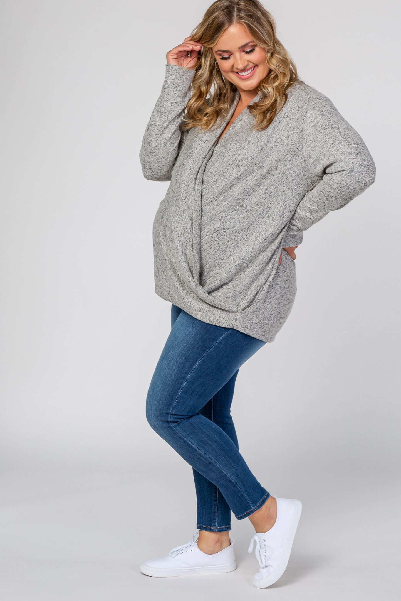 Beige Draped Wrap Nursing Maternity Top for Breastfeeding Moms - Comfortable & Stylish Pregnancy Shirt for Work, Outings & Everyday Wear