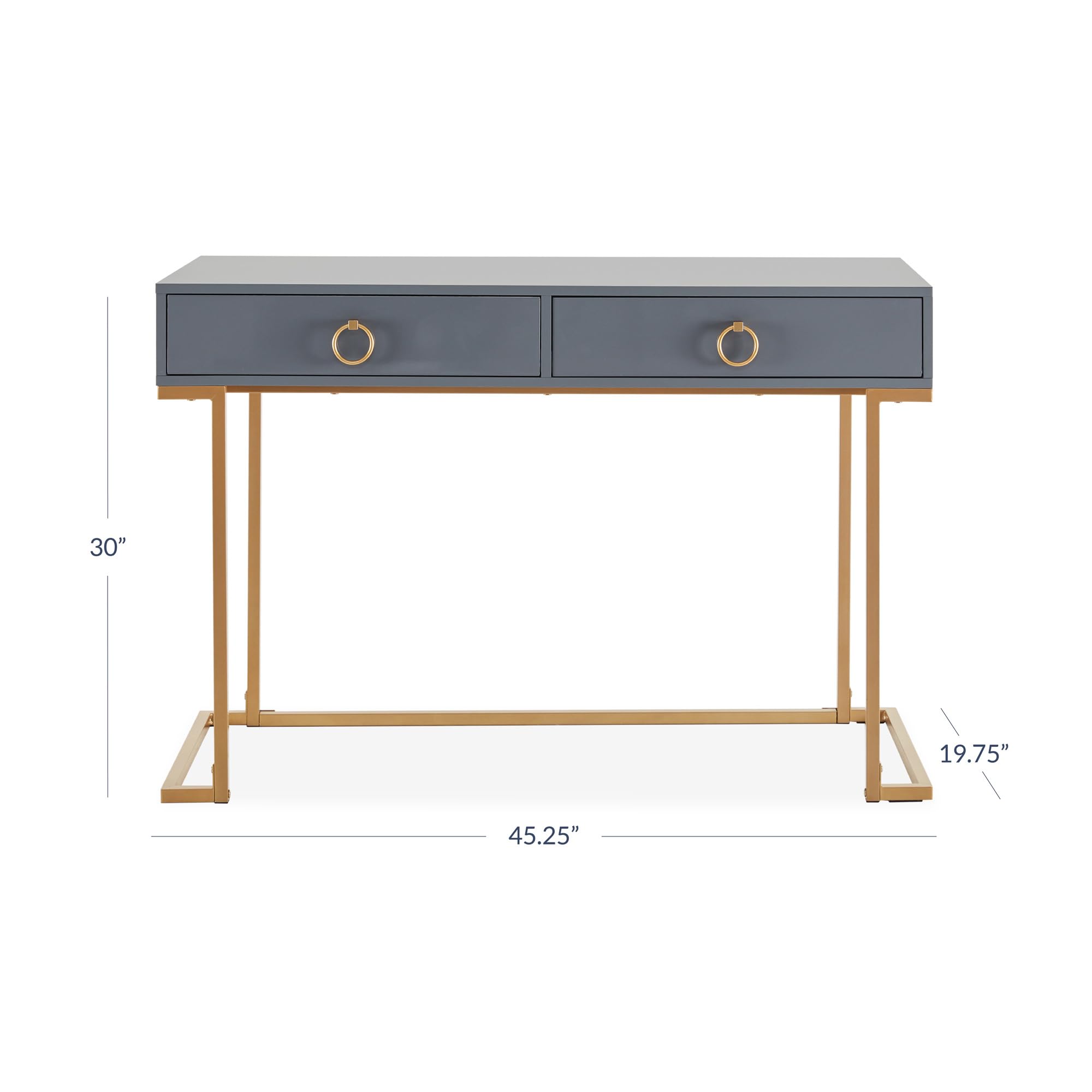 BELLEZE 45 Inch Modern Makeup Vanity Dressing Table with Storage Drawers & Gold Metal Frame - Chelsea Gray | Home Office Desk for Women, Computer Laptop Writing Workstation | Perfect for Bedroom, Dressing Room & Small Space Home Office Setup