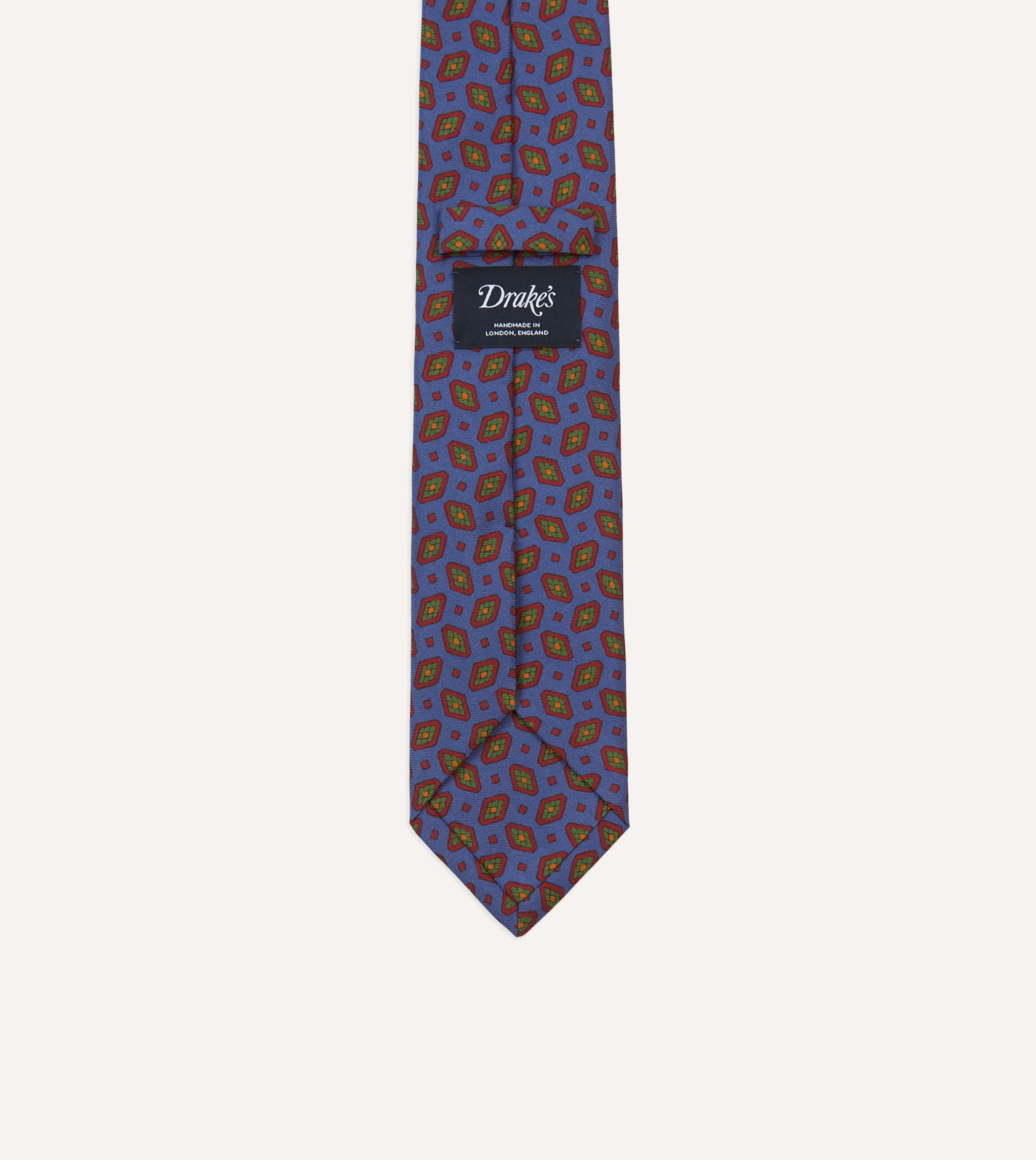 Blue Medallion Print Madder Silk Self-Tipped Necktie for Men - Elegant Formal Wear for Weddings, Business Meetings & Special Occasions