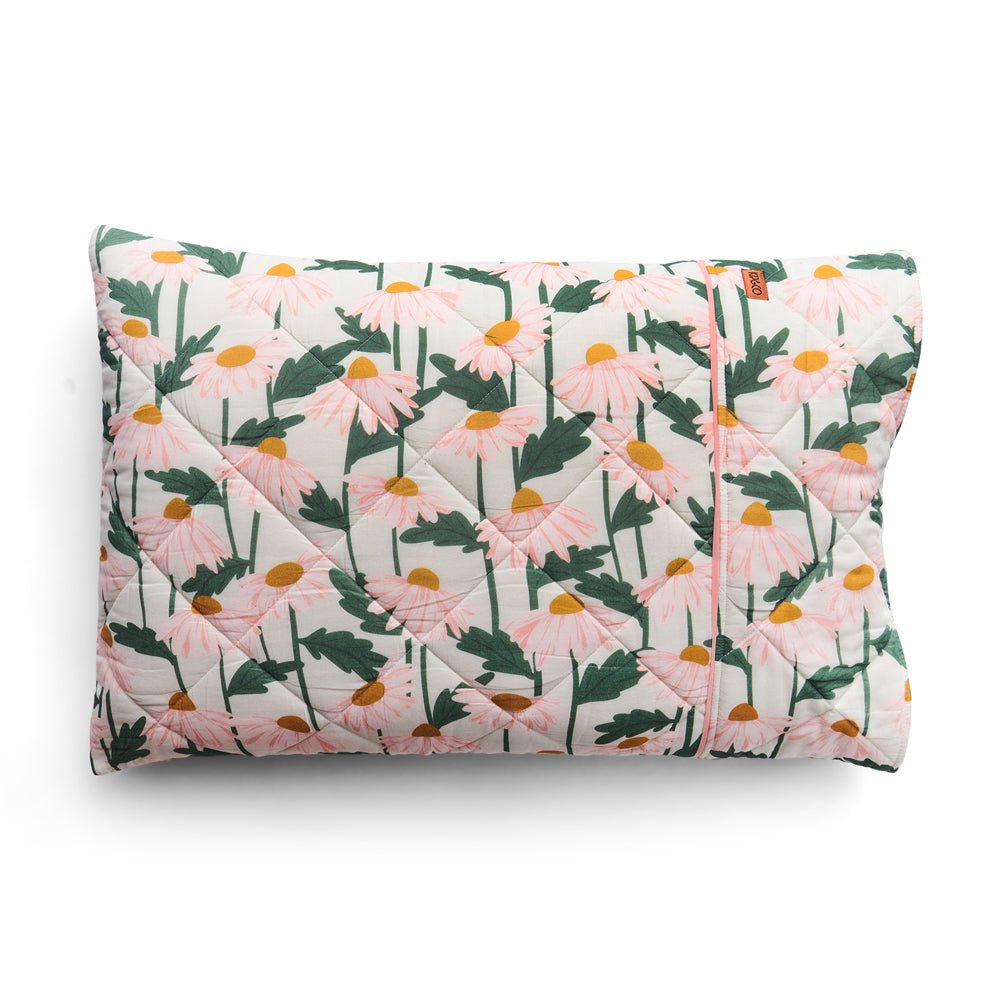 Premium Daisy Bunch Organic Cotton Quilted Pillowcases - Soft Hypoallergenic Bedding Set for Home, Hotel & Guest Room Decor (Set of 2) - Perfect for Cozy Nights & Luxury Bedroom Styling