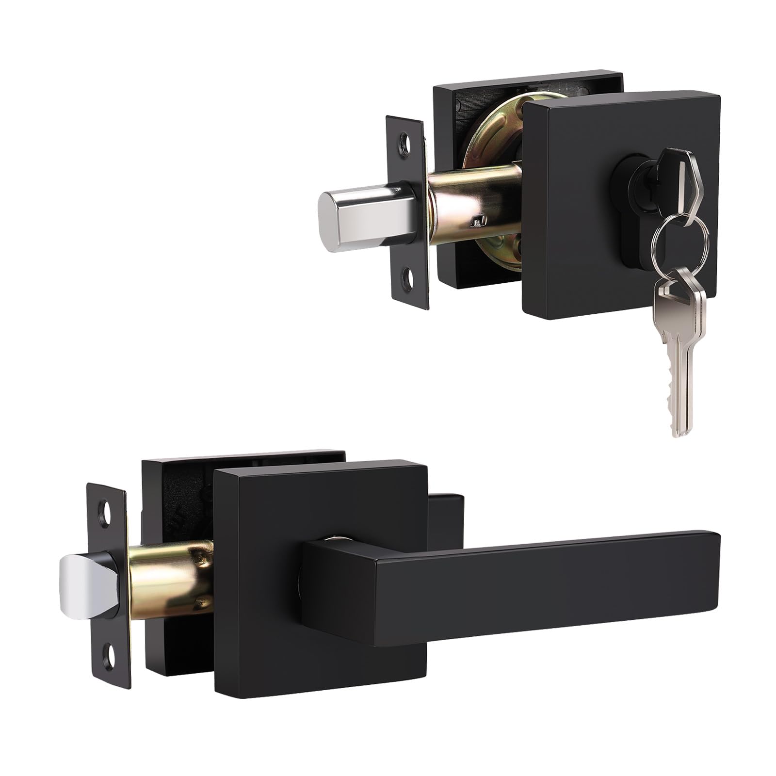 Keyed Entry Door Lockset with Deadbolt - Matte Black for Bedroom & Front Door Security