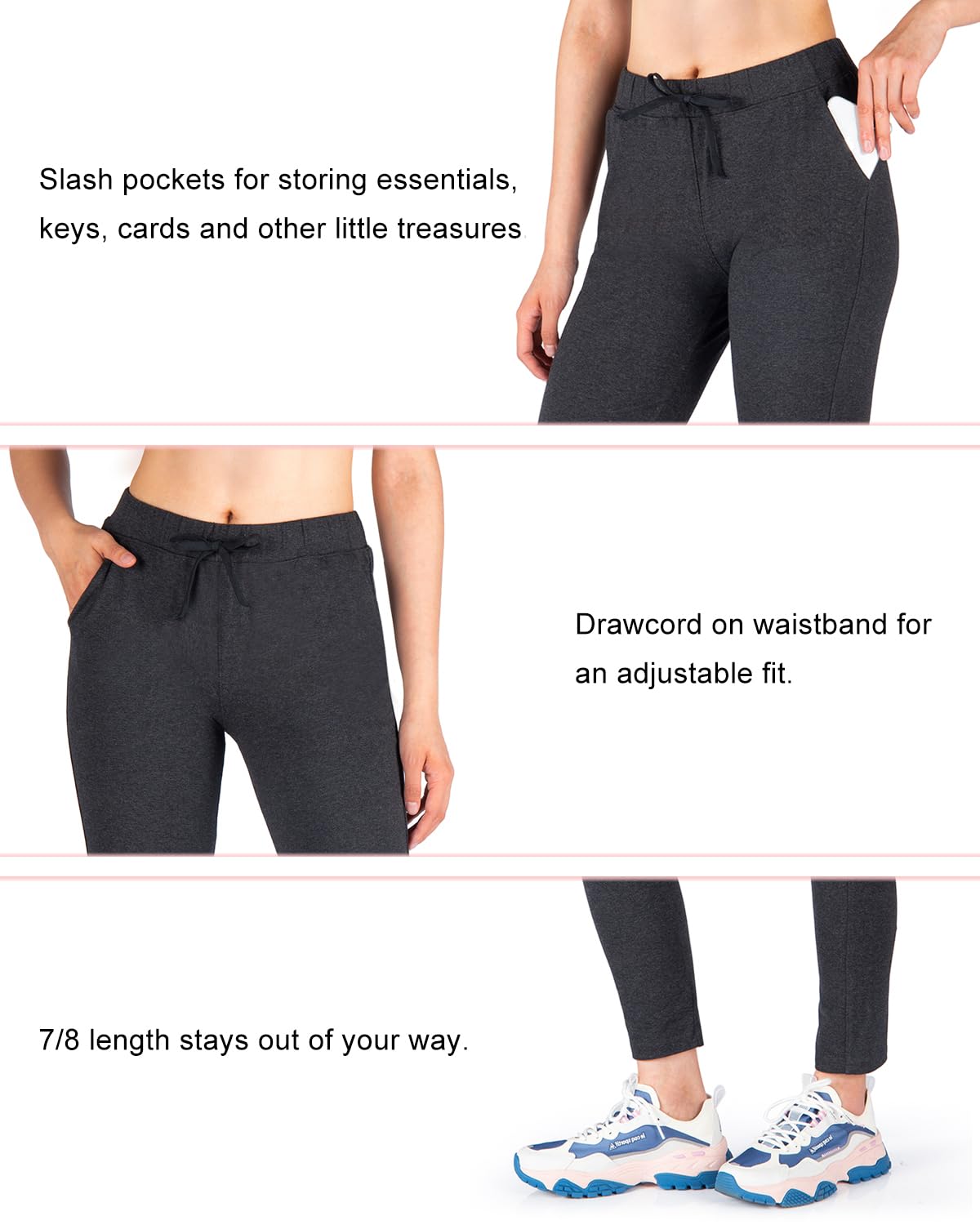 Yogipace Women's 7/8 On The Fly Pants - Petite/Regular/Tall Sizes with Drawstring | Casual Lounge Joggers & Travel Sweatpants for Yoga, Running & Everyday Wear