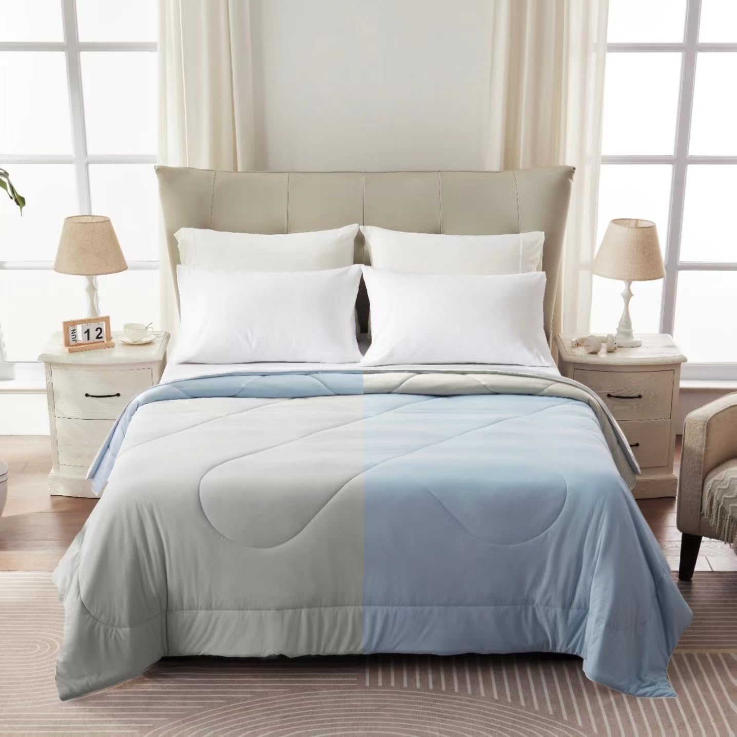 BedTreat Cooling Comforter King Size - Temperature Regulating Summer Blanket for Hot Sleepers, Breathable Bedding Set in Blue & Grey | Perfect for Night Sweat Relief & Warm Climate Comfort