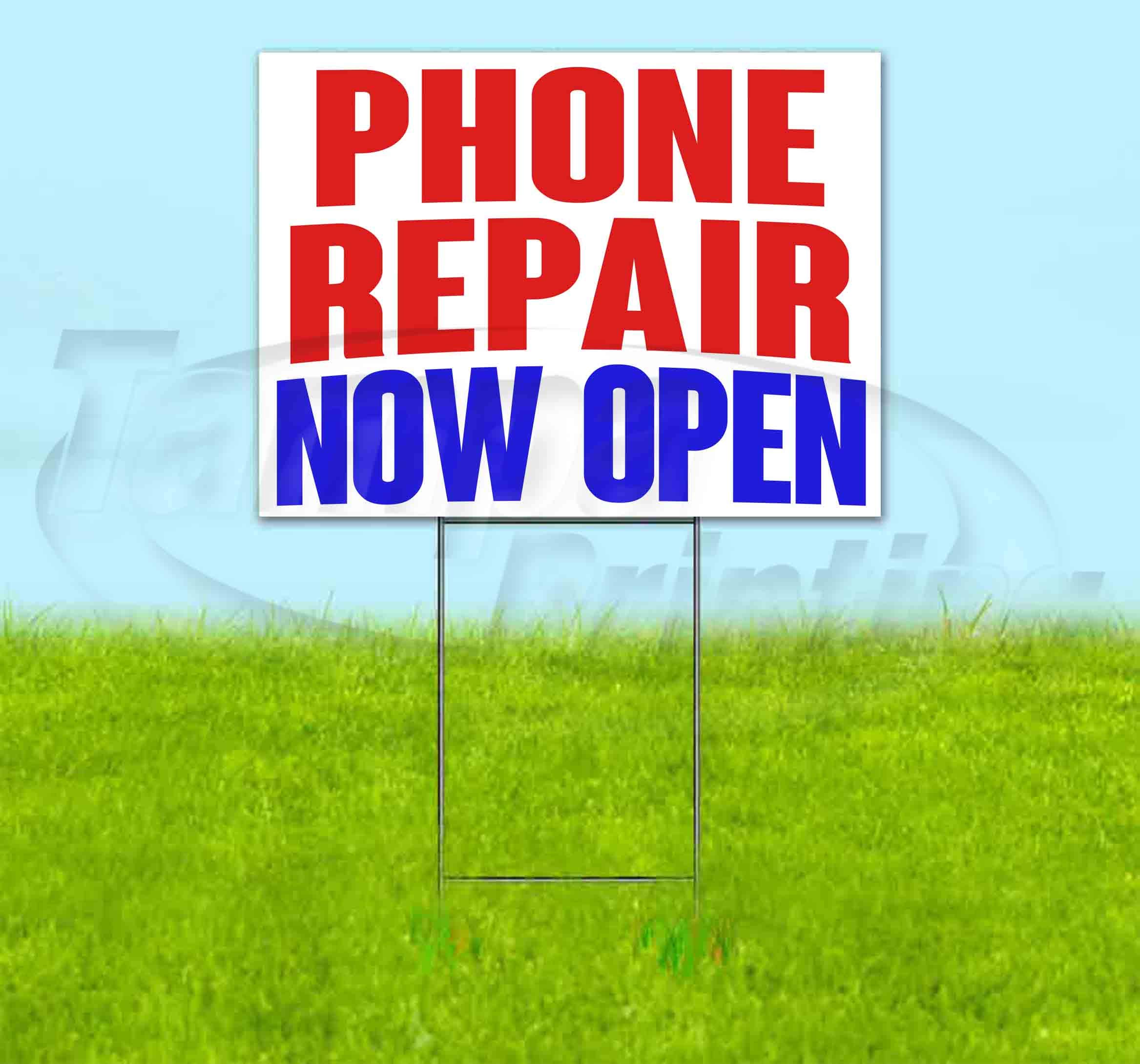 Phone Repair Now Open 18x24 Inch Yard Sign with Metal Step Stake - Bulk Discounts & Multi-Packs Available - Durable Advertising Sign for Businesses - Perfect for Storefronts, Parking Lots & Sidewalk Promotions