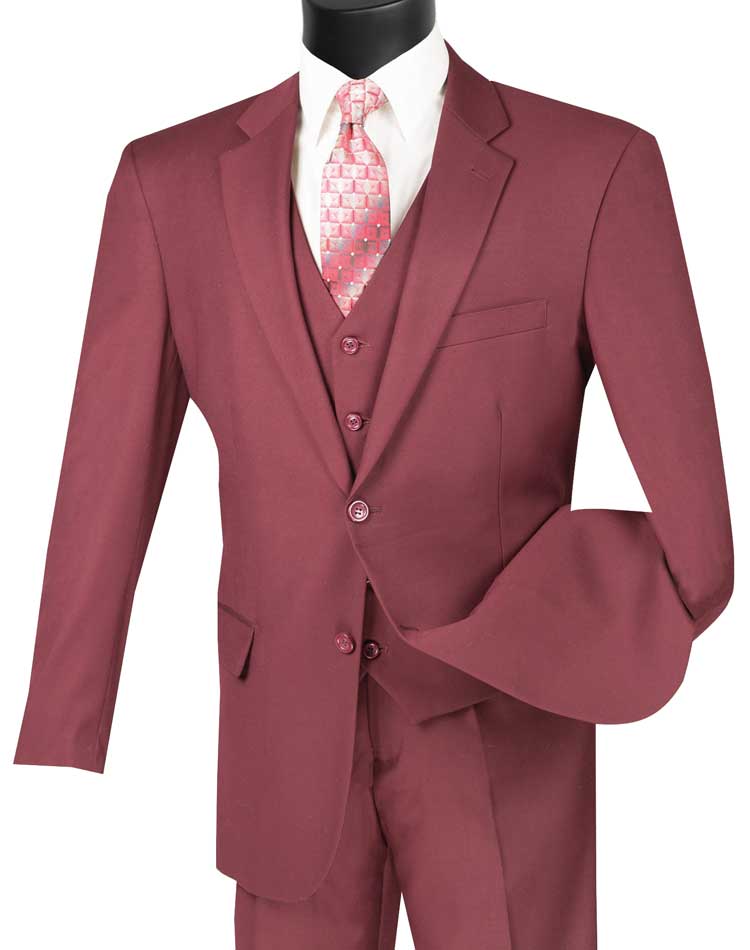 Men's Regular Fit 3-Piece Suit | 2-Button Maroon Business Suit | Perfect for Weddings, Office & Formal Events