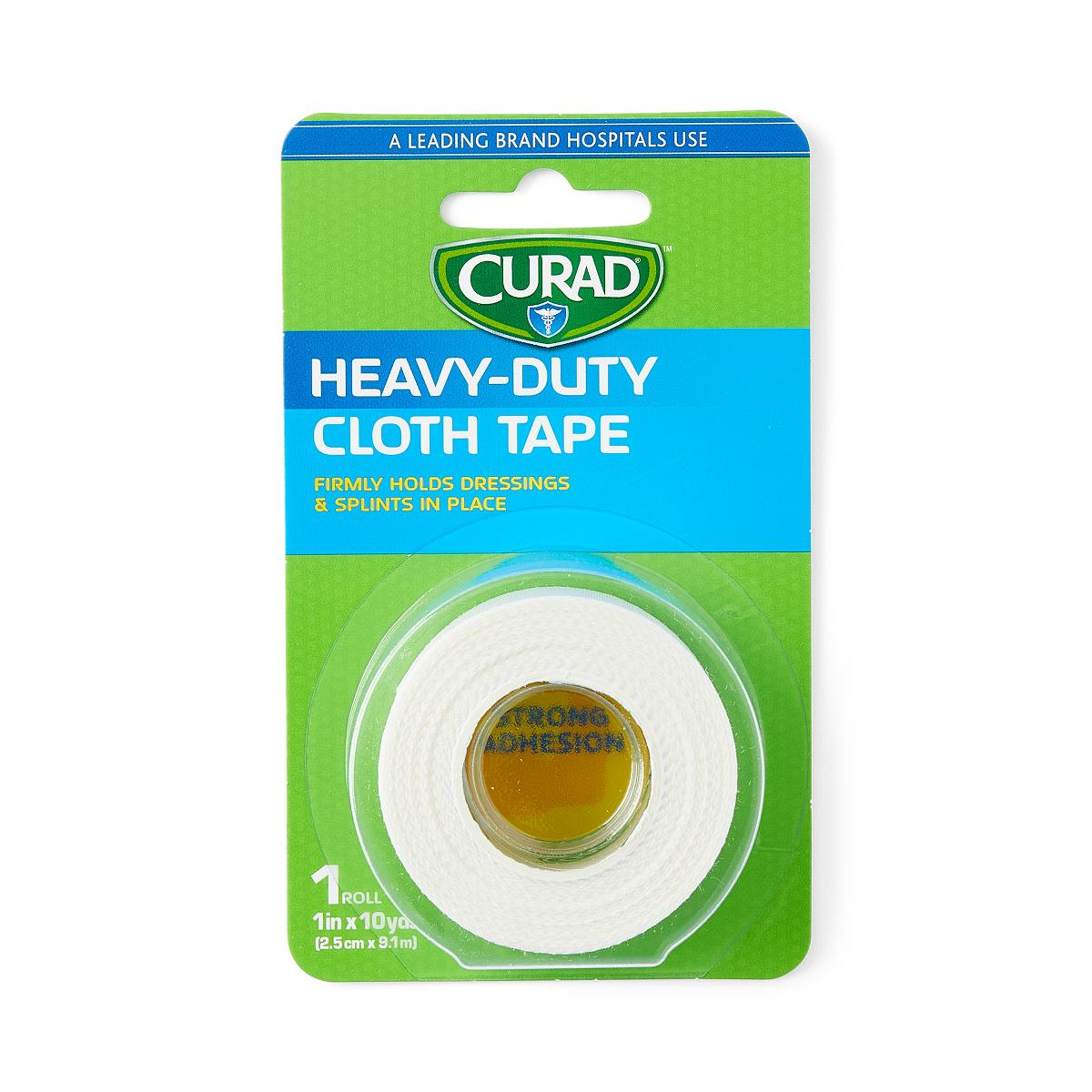 CURAD Heavy Duty Cloth Tape 1 Inch x 10 Yards - Strong Adhesive First Aid Tape for Sports Injuries, Wound Care & Bandage Securing