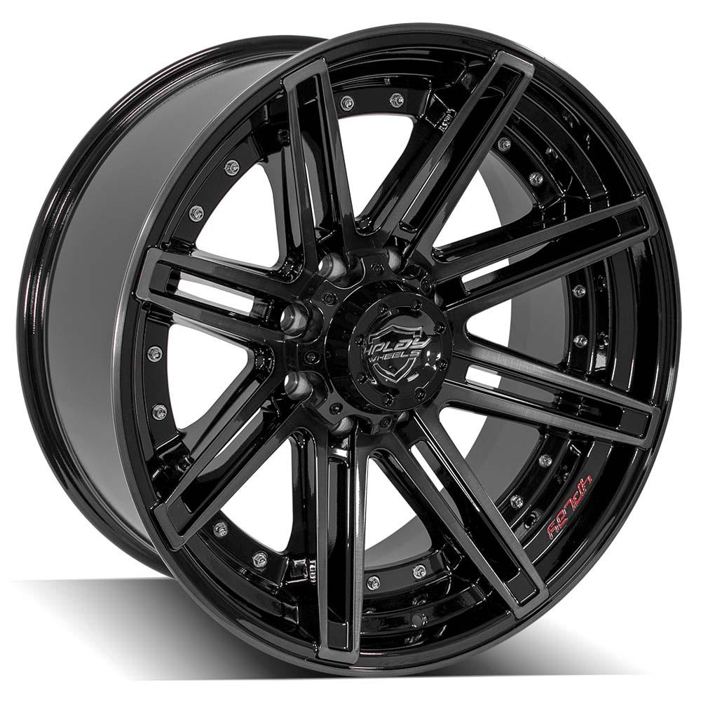 4Play Gen2 4P08 Gloss Black Wheels 22x10.0 8x165.1mm 124.9mm - Brushed Face & Tinted Clear Finish - Perfect for Trucks, SUVs, and Off-Road Vehicles
