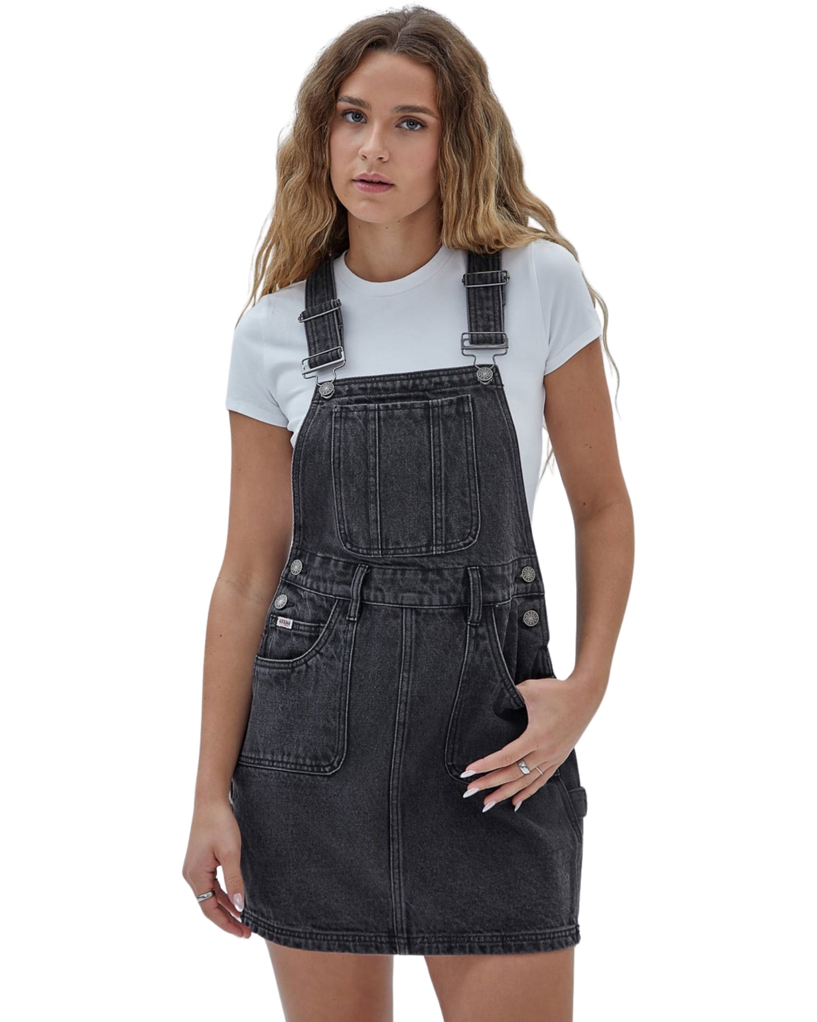 Guess Originals Black Denim Mini Overalls Dress - Stylish & Comfortable for Casual Outings, Parties & Date Nights
