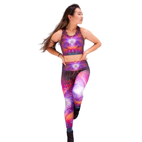 Sacred Geometry Yoga Leggings for Women - High Waisted Rave & Festival Pants with Floral Design - Perfect for Yoga, Dance, Music Festivals and Boho Fashion