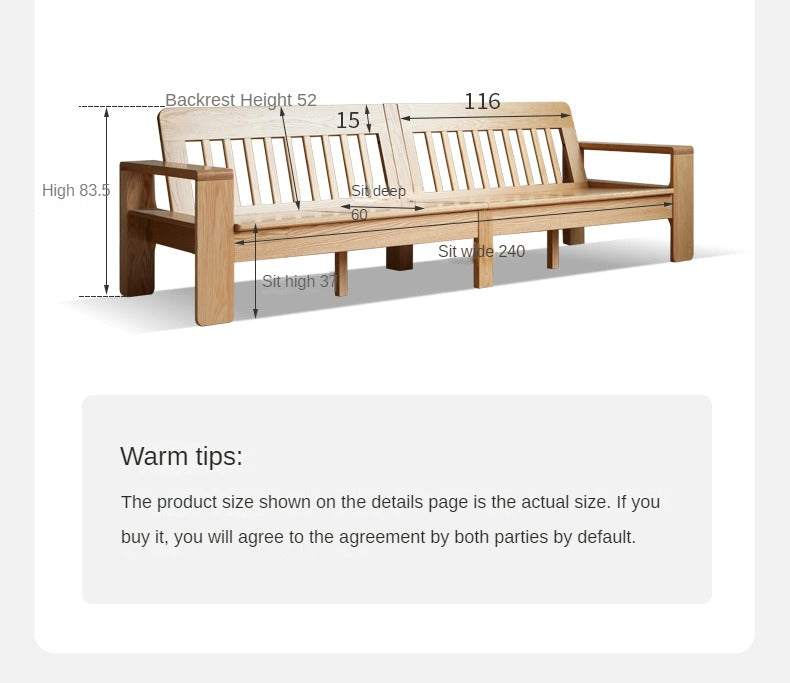 Modern Nordic Fabric Sofa - Solid Oak Wood Frame - Stylish & Durable Living Room Furniture for Small Spaces & Apartments