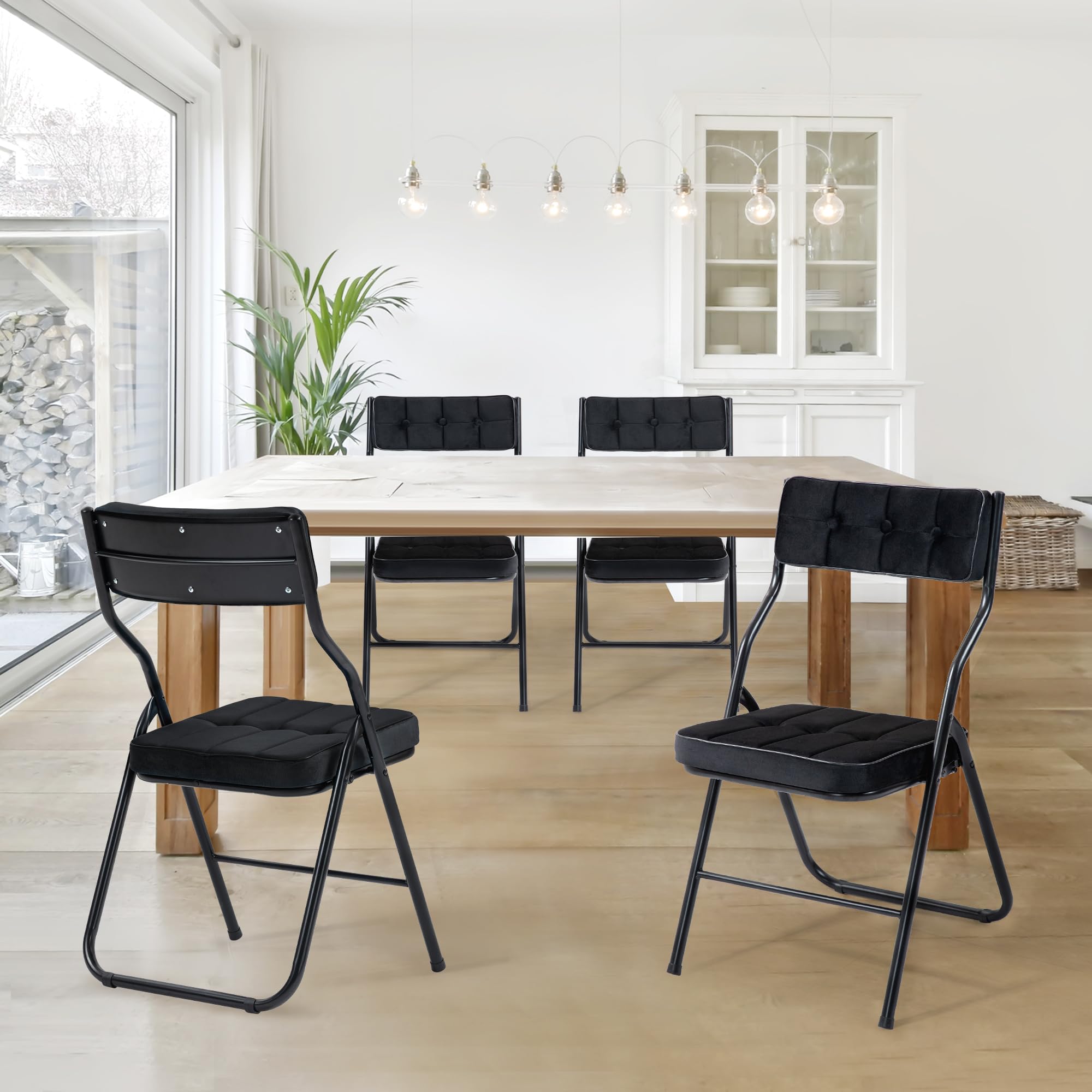 HOMEFUN 4 Pack Padded Folding Chairs with Cushion - Foldable Dining Chairs for Kitchen, Office, Wedding & Party - Portable Extra Seating for Guests (Black) - Perfect for Indoor & Outdoor Events, Home Use and Gatherings