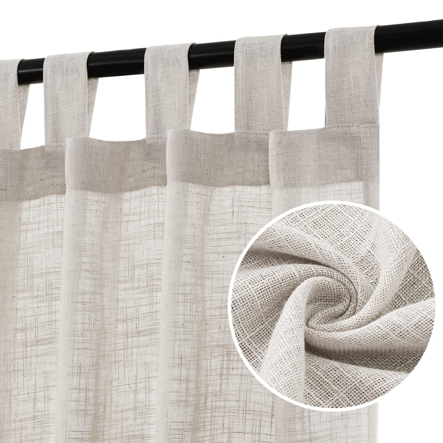 Premium Natural Linen Blended Curtains for Living Room - Light Filtering, Energy Efficient, Tab Top Design (Set of 2, 52x96 Inches, Off White) - Perfect for Cozy Home Decor & Sunlight Control