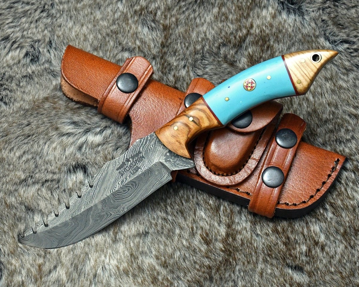 Premium Warlock Hunting Knife - Olive Wood & Resin Handle - Outdoor Survival, Camping, Bushcraft, Hunting Gear - Perfect for Adventurers and Collectors