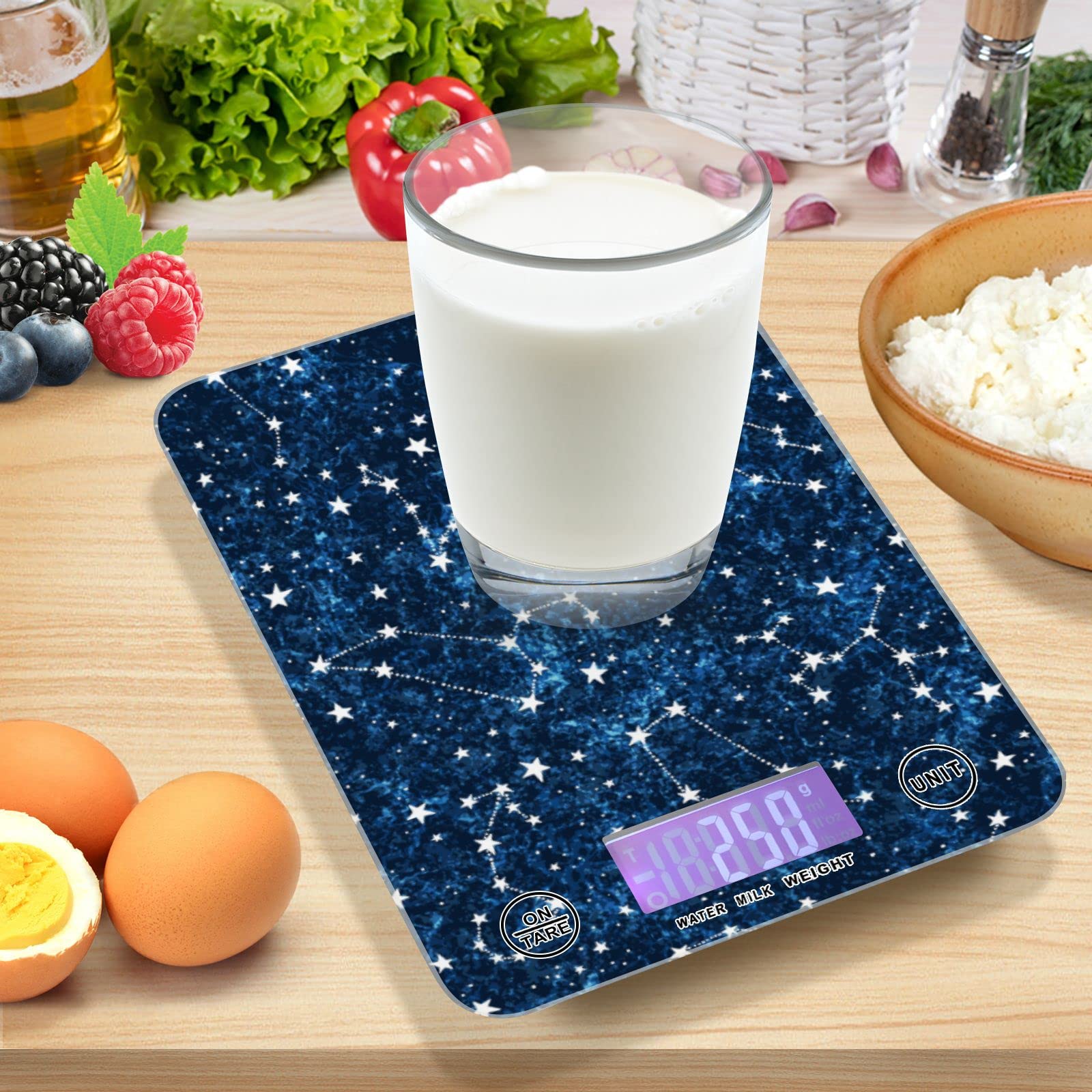 **Digital Kitchen Scale for Food - Precise Ounces & Grams Measurement, Waterproof LCD Display with Tare Function - Perfect for Baking, Cooking, Dieting & Meal Prep (Dark Blue Constellation Design)**