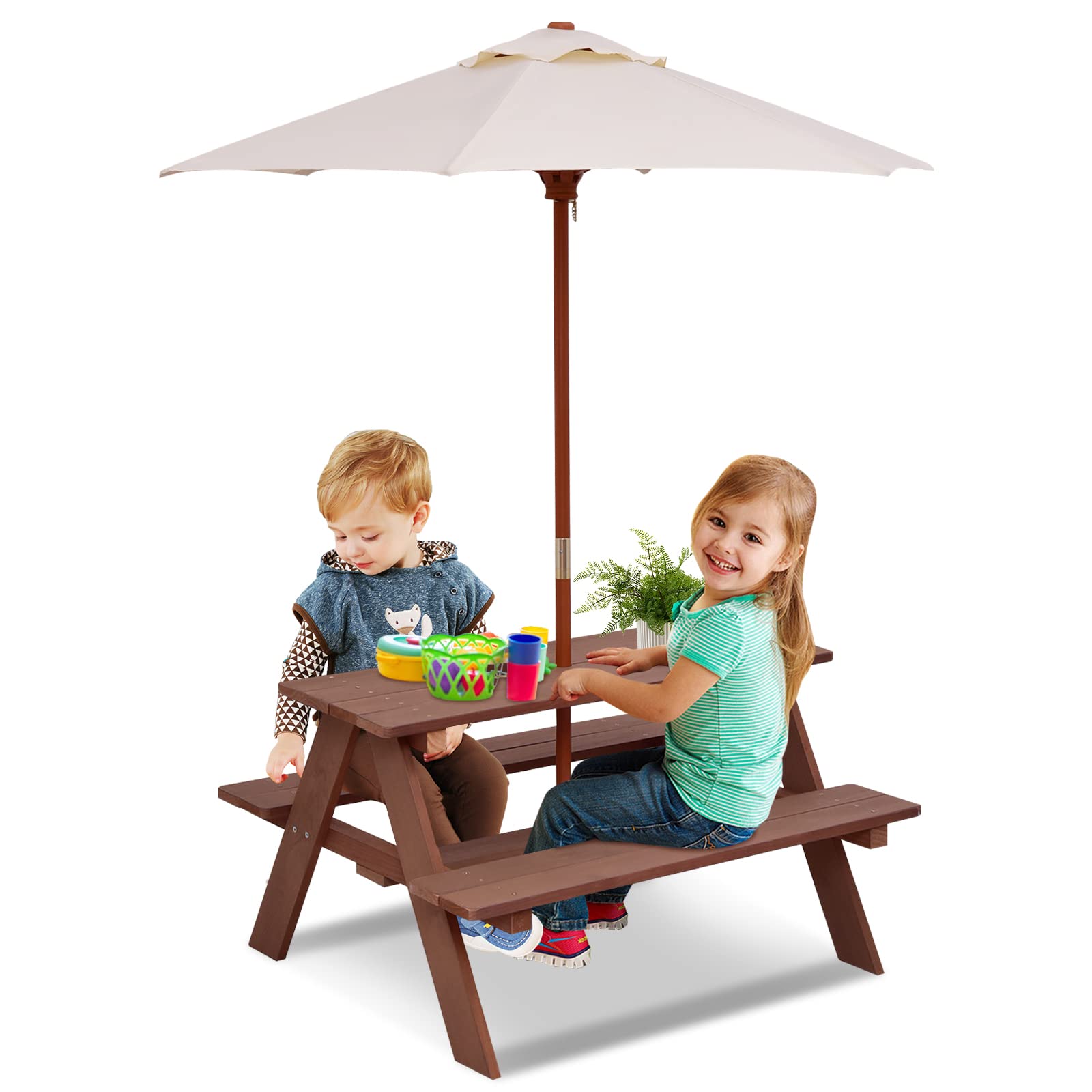Olakids Kids Picnic Table Set - Outdoor Wooden Toddler Table & Chairs with Removable Umbrella - Children's Activity Furniture for Patio, Garden, Backyard - Perfect for Outdoor Playdates, Birthday Parties & Family Gatherings