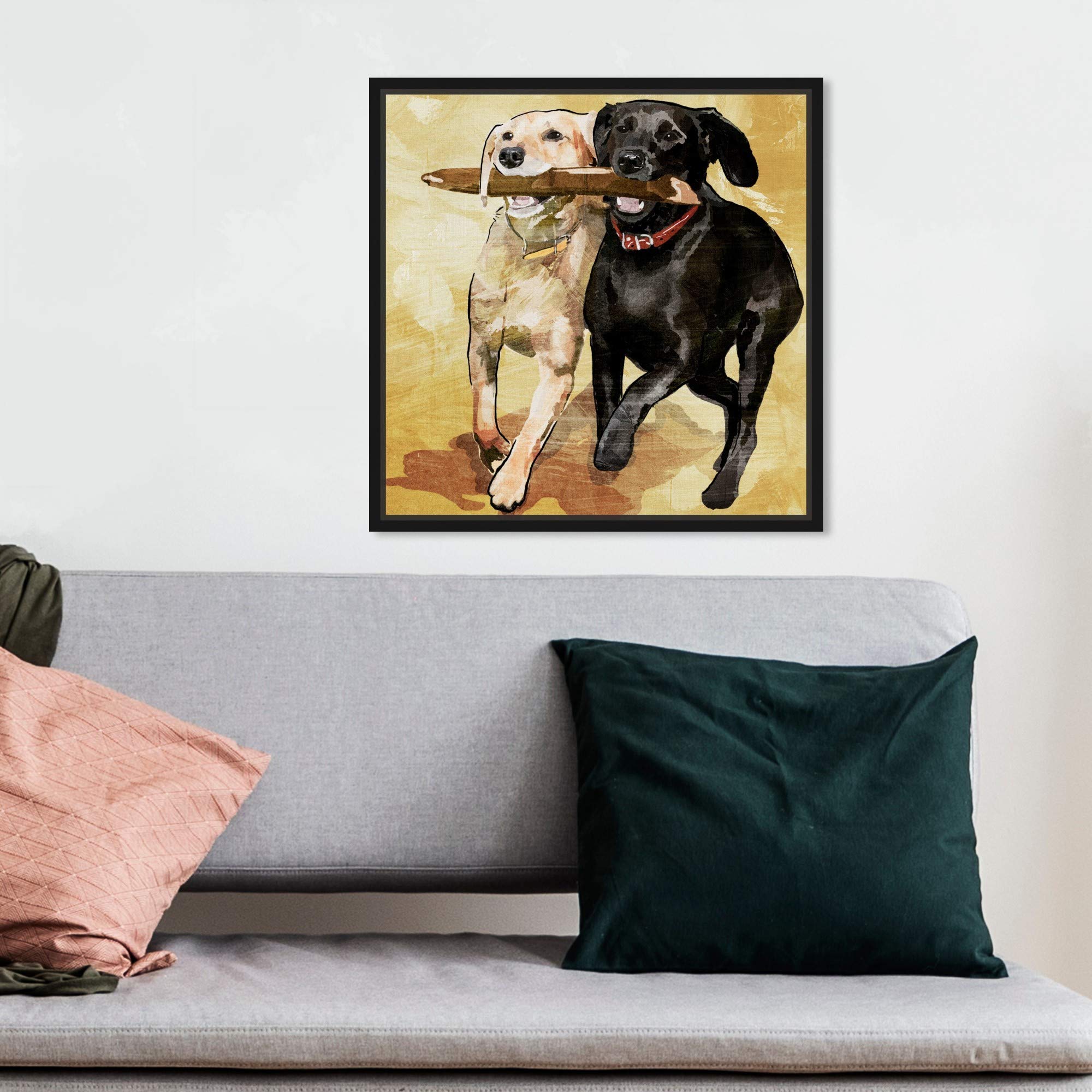 Playtime Dogs and Puppies Framed Wall Art Canvas Prints - Animal Themed Home Decor for Living Room, Bedroom & Nursery