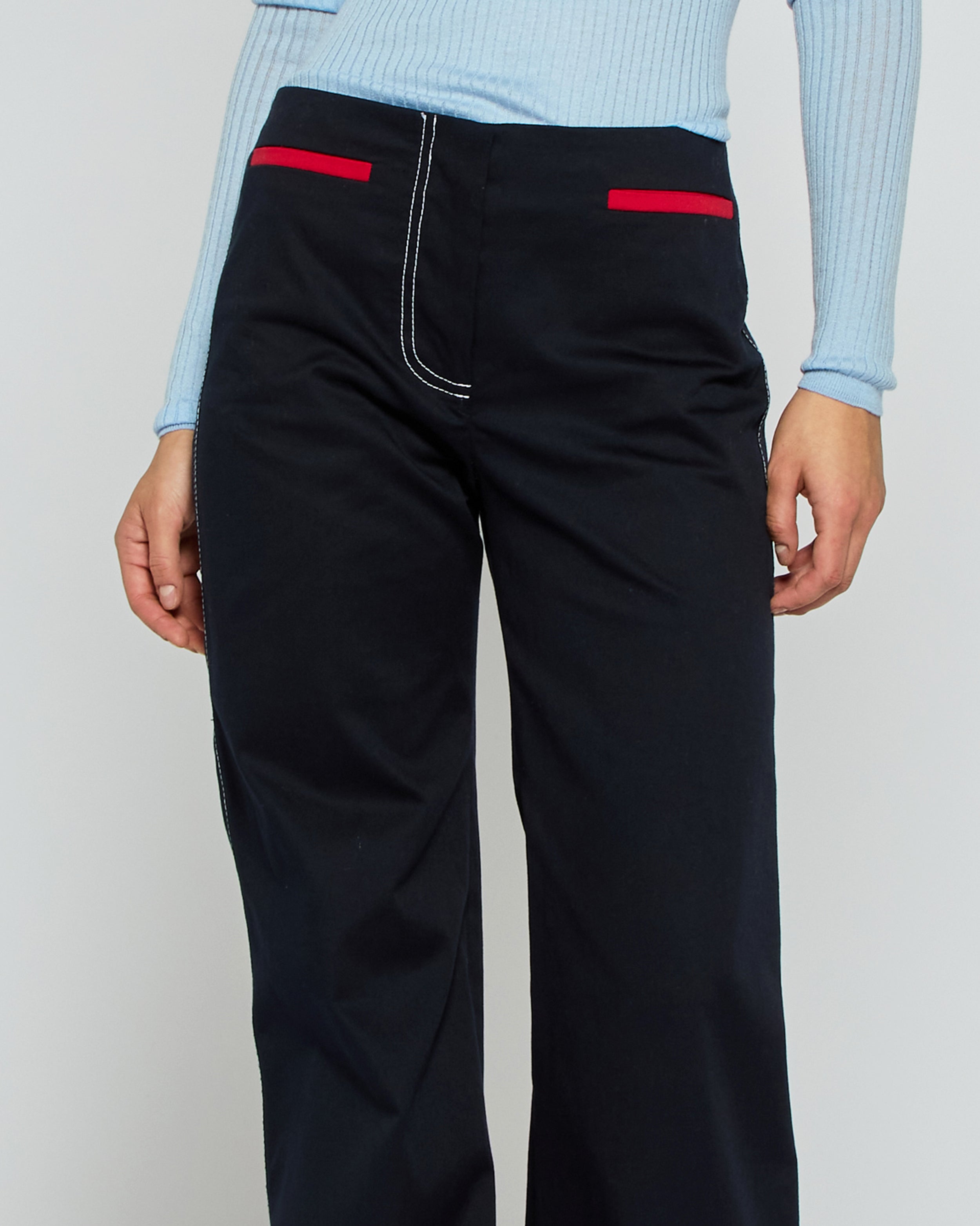 Flare Pants for Women with Contrast Pockets - Dark Blue High Waisted Wide Leg Trousers for Office, Casual Wear & Date Night Outfits
