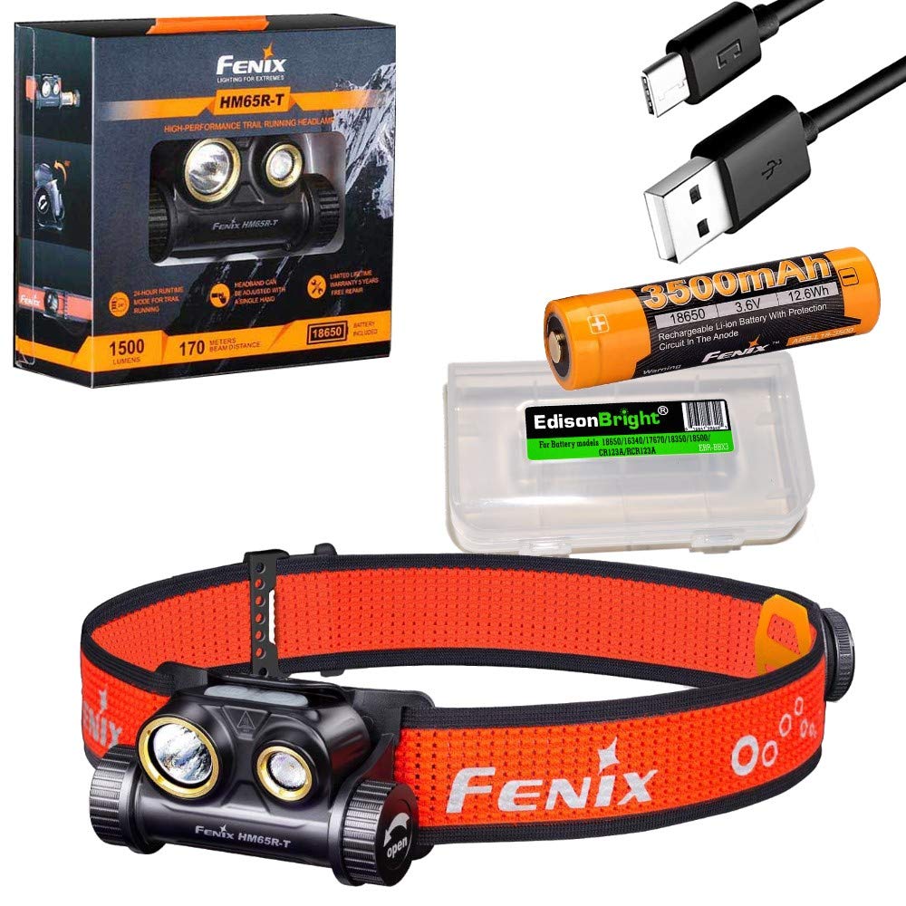 Fenix HM65R-T 1500 Lumen Rechargeable Headlamp with USB-C | Spot & Flood Light for Running, Hiking, Camping | Lightweight & Durable | Includes EdisonBright Battery Case | Perfect for Outdoor Adventures, Night Jogging, and Emergency Situations