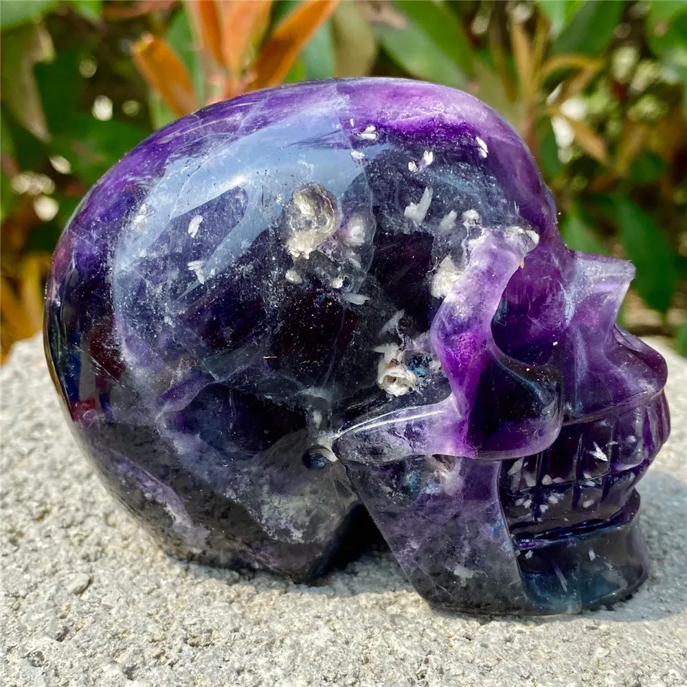 Natural Fluorite Skull Crystal - Hand Carved Healing Stone for Reiki, Meditation & Energy Work - Unique Office Decor & Spiritual Gift for Home, Yoga Studio or Meditation Space