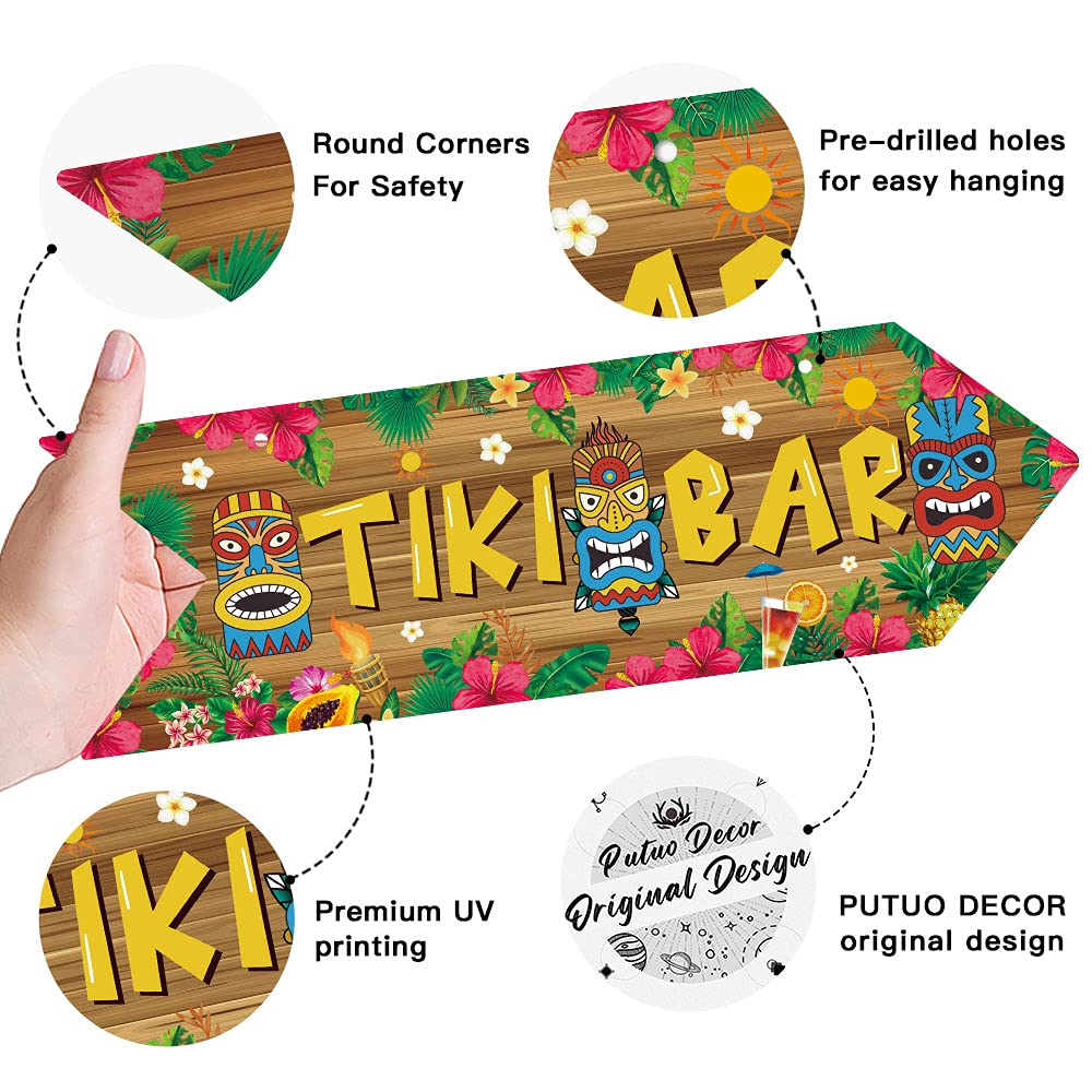 Tiki Bar Sign - 11.8x3.5 Inch Arrow Wall Decor for Outdoor & Pub