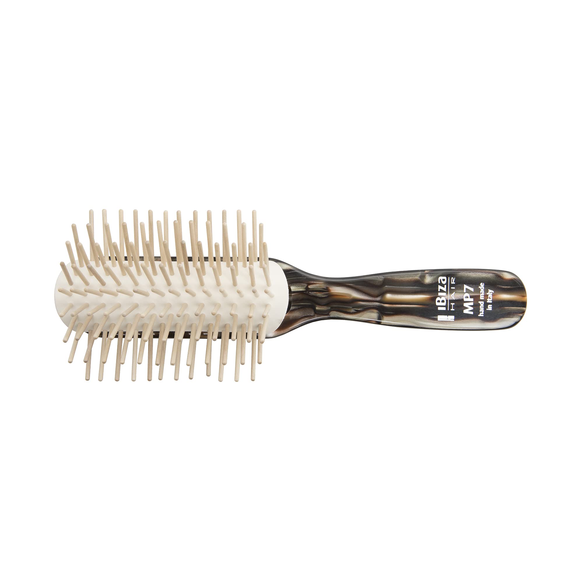 Ibiza Hair Detangling Brush with Wooden Pins (Pearl Series) - Gentle Scalp Massager for All Hair Types | Reduces Breakage & Drying Time | Perfect for Wet/Dry Hair, Kids & Adults at Home or Travel
