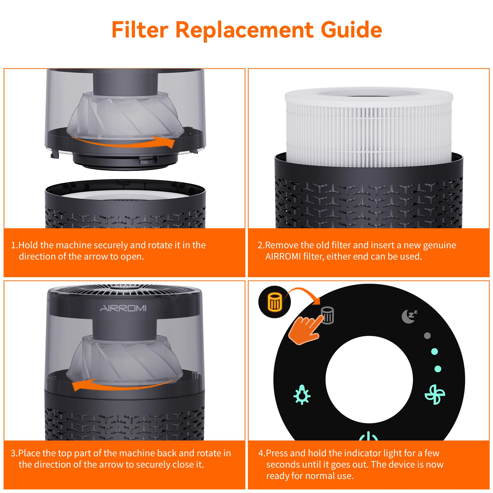 AIRROMI A2002 HEPA Air Purifier Replacement Filter - 3-in-1 Original Filter for Dust, Pollen & Pet Dander - 99.97% Removal of 0.3 Micron Particles - 2 Pack White Activated Carbon Filters - Perfect for Home, Office & Nursery Use