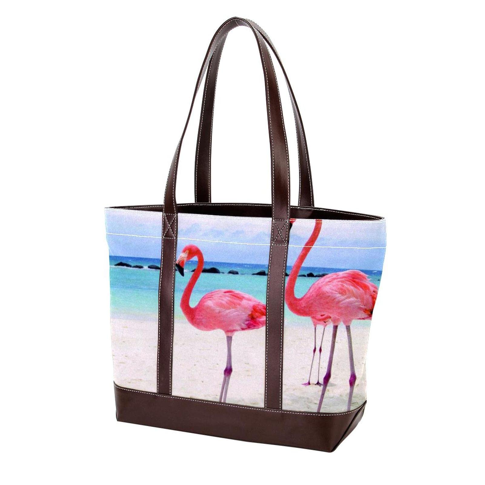 Stylish Flamingo Print Tote Bag for Women - Durable Beach Bag, Laptop Bag & Shoulder Purse with Secure Zipper | Perfect for Beach Trips, Work Commute & Shopping