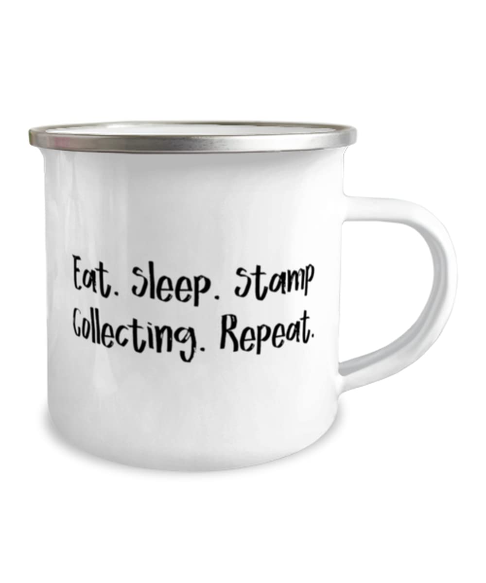 Eat Sleep Stamp Collecting Repeat - 12oz Insulated Camping Mug for Stamp Collectors | Perfect Gift for Stamp Enthusiasts | Great for Coffee, Tea & Outdoor Adventures