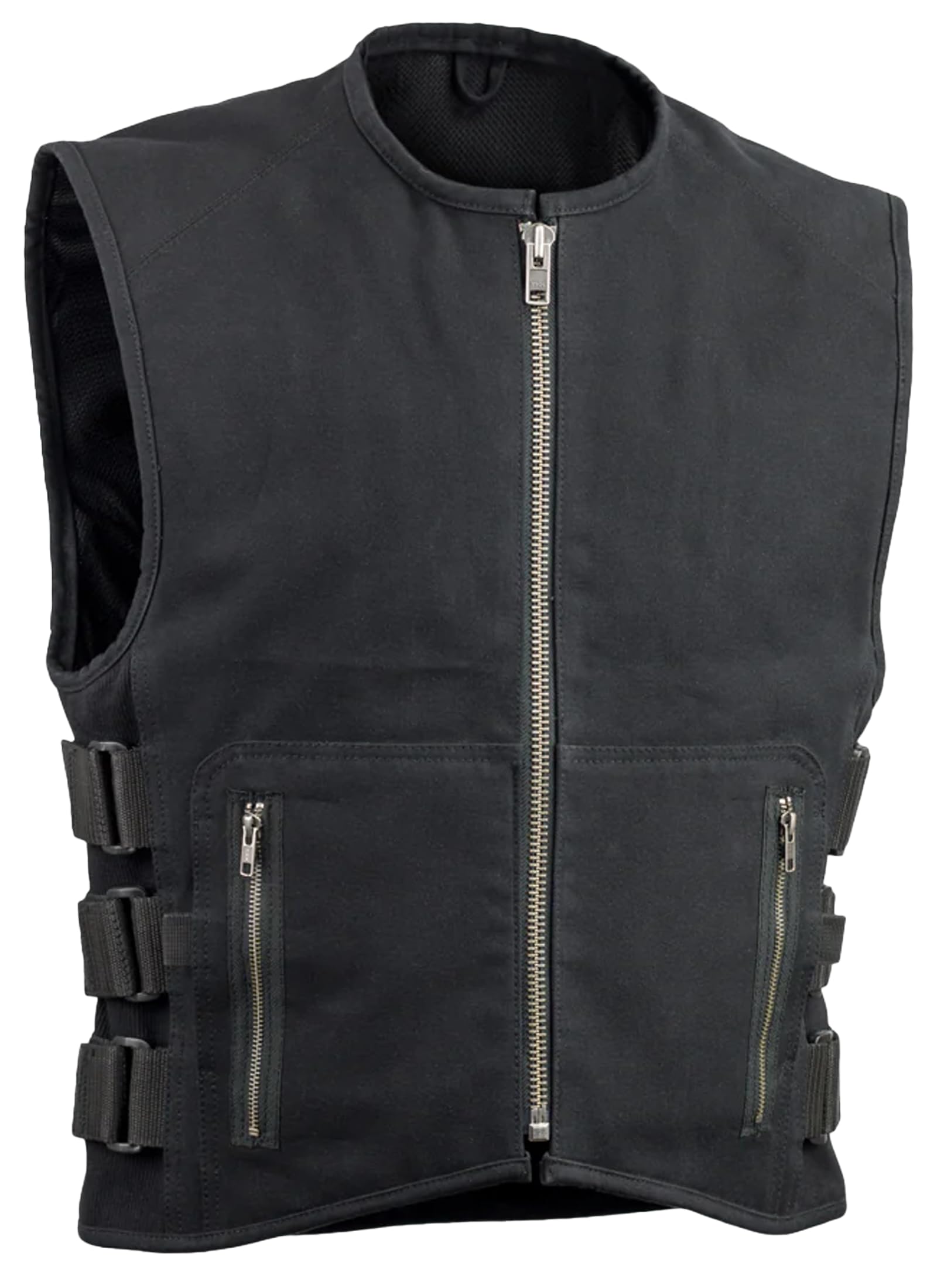 First Mfg Co Knox Men's Black Canvas Motorcycle Vest for Biker Riding - Durable & Stylish Riding Gear for Harley Davidson, Cruiser & Road Trips